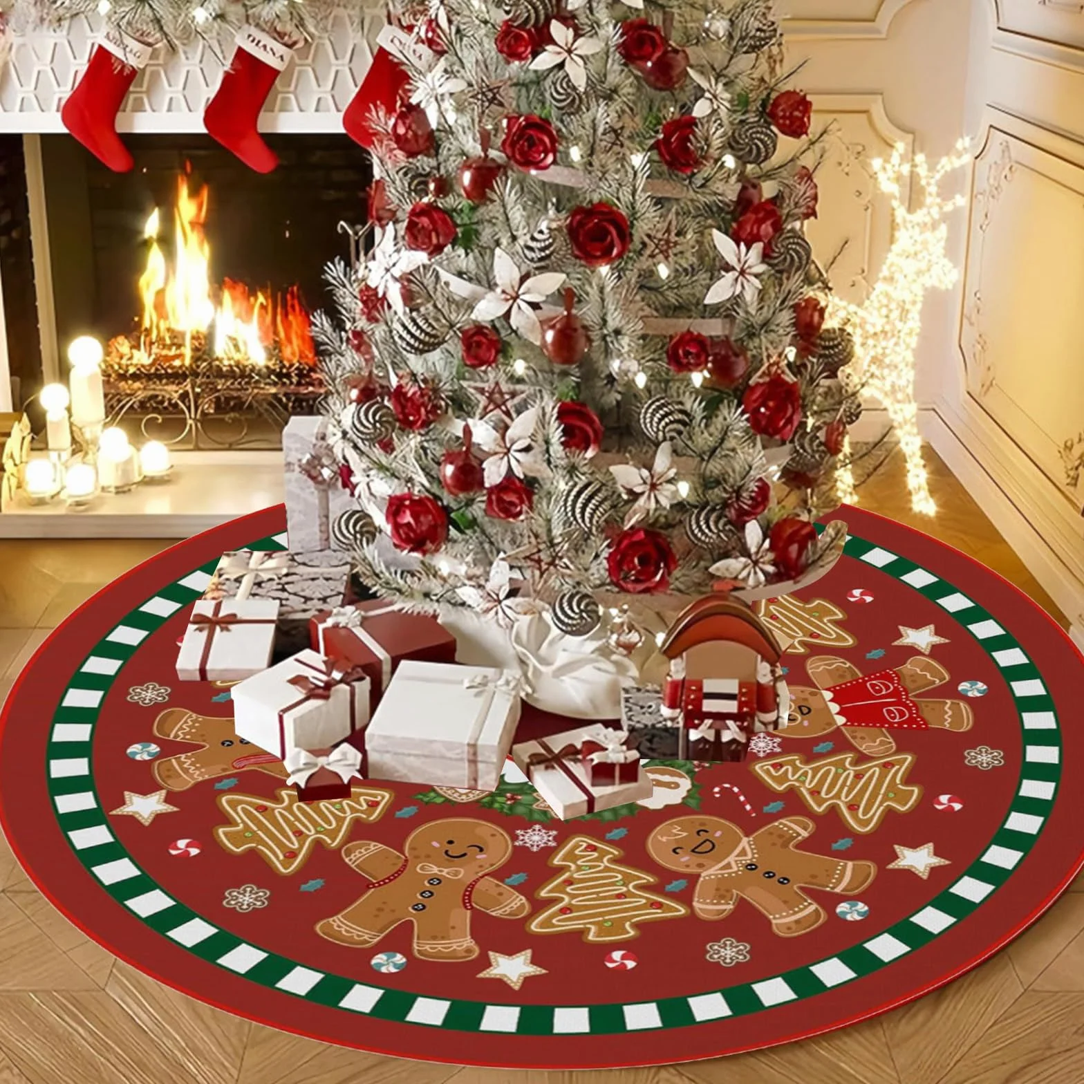Spódnica pod choinkę Piernikowy Ludzik, 90cm Duża Spódnica pod Choinkę Xmas, Urocza Mata pod Choinkę Xmas, Spódnice pod Choinkę Xmas, Pokrywa Podstawy Choinki Xmas, Maty Choinkowe na Nowy Rok