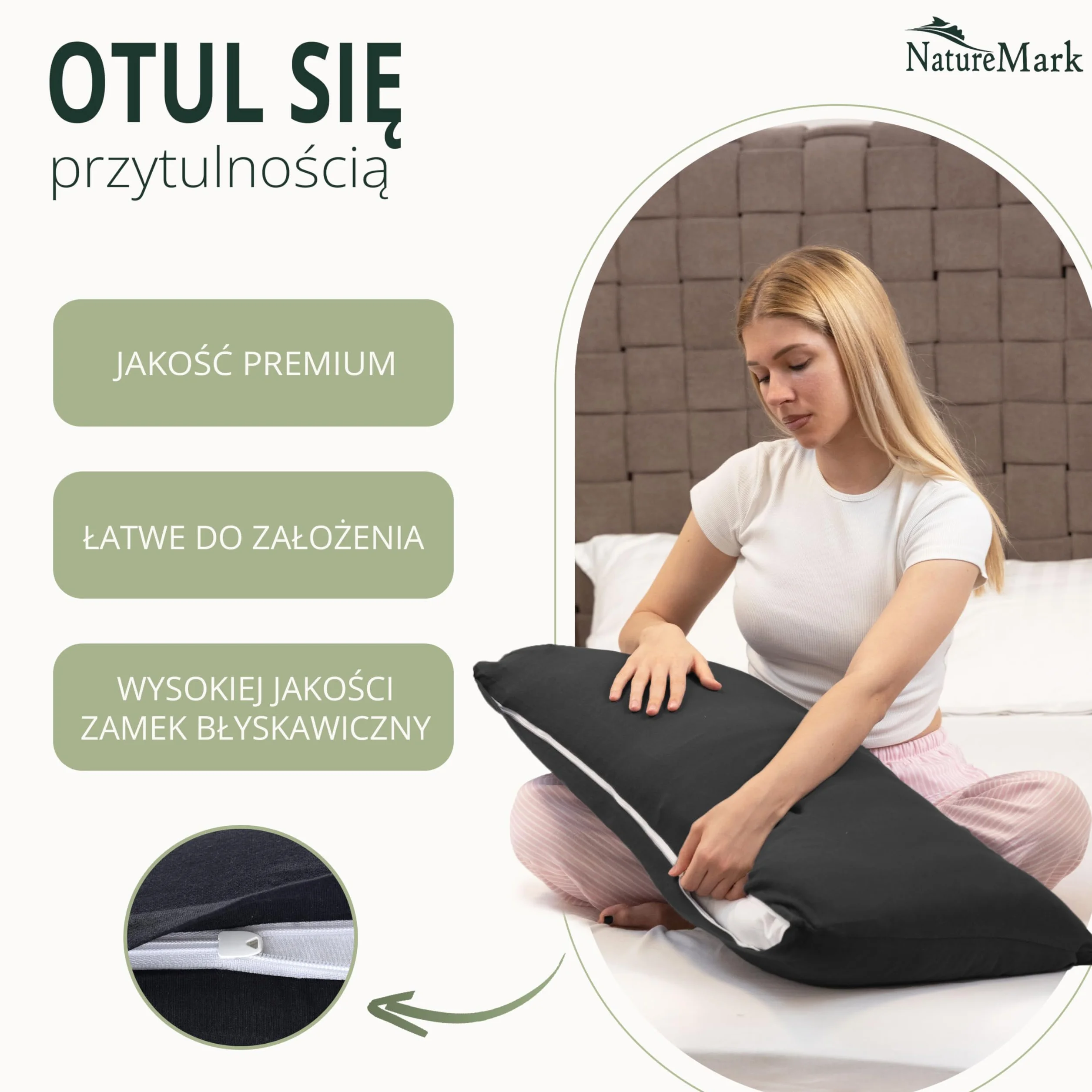 NatureMark Zestaw 2 poszewek na poduszkę z dżerseju, poszewka na poduszkę, poduszka do spania na boku, wiele rozmiarów i kolorów, Öko-Tex (40 x 80 cm, czarna)