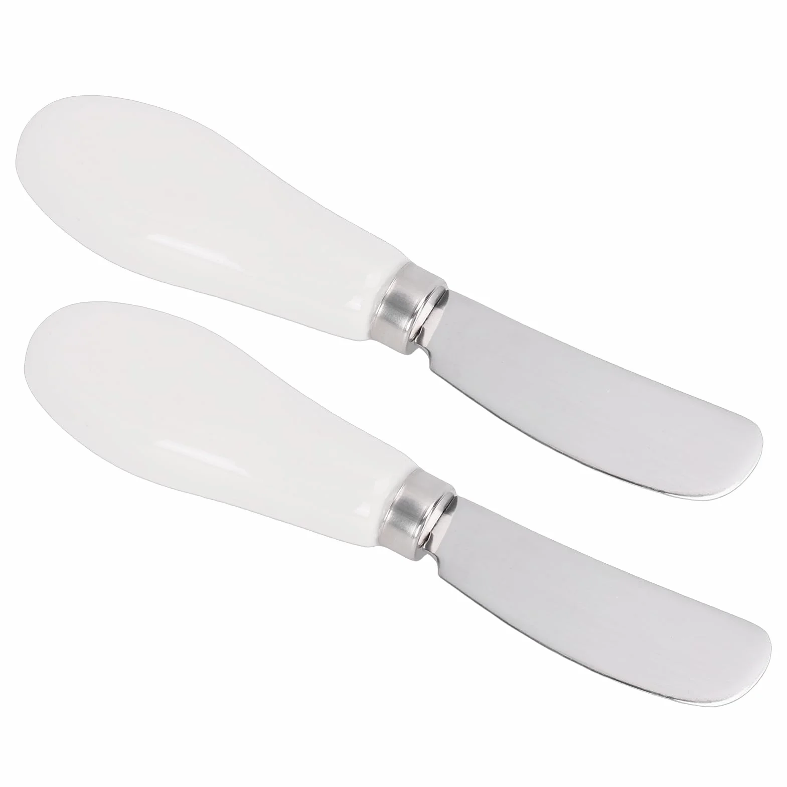 Acouto 2 szt. Nóż do Masła, Naczynie ze Stali Nierdzewnej Nadające się do Mycia w Zmywarce z Ceramicznym Uchwytem Smarowania Dżemu i Sera (WHITE)