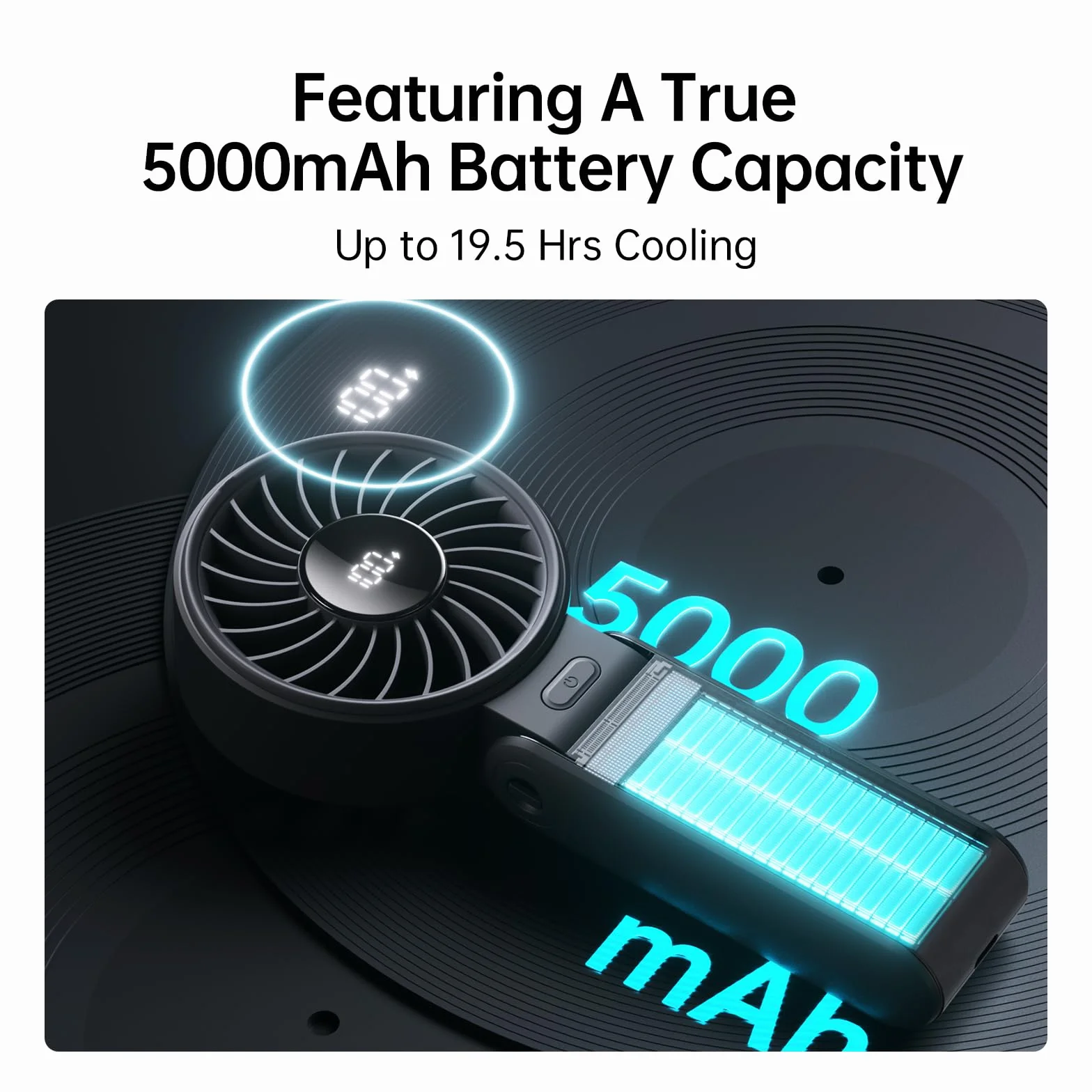 JISULIFE Ręczny wentylator 3w1 składany 5000 mAh LED 5-biegowy