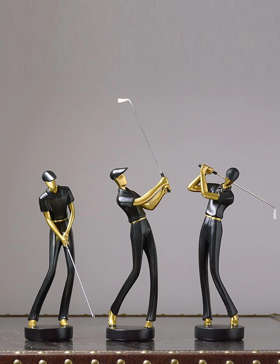 Amoy-Art Statuetka figurka golfa geniusz rzeźba golfista dekoracja do domu prezenty pamiątki pudełko prezentowe żywica poliestrowa czarna 24 cm H