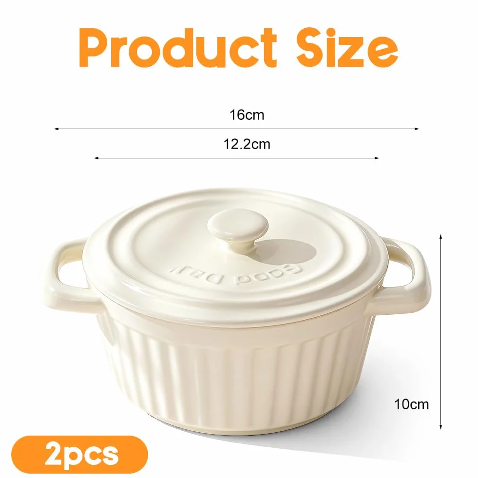 Mini Cocotte naczynie do zapiekania z pokrywką, małe porcelanowe naczynie z uchwytami, ceramiczne, małe foremki do duszenia, mini brytfanna do lasagne, sufletu, piekarnika, kuchenki mikrofalowej