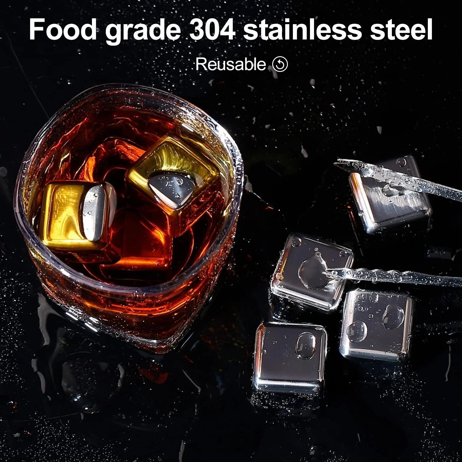 Kamienie do whisky ze stali nierdzewnej, zestaw 8 szt., wielokrotnego użytku