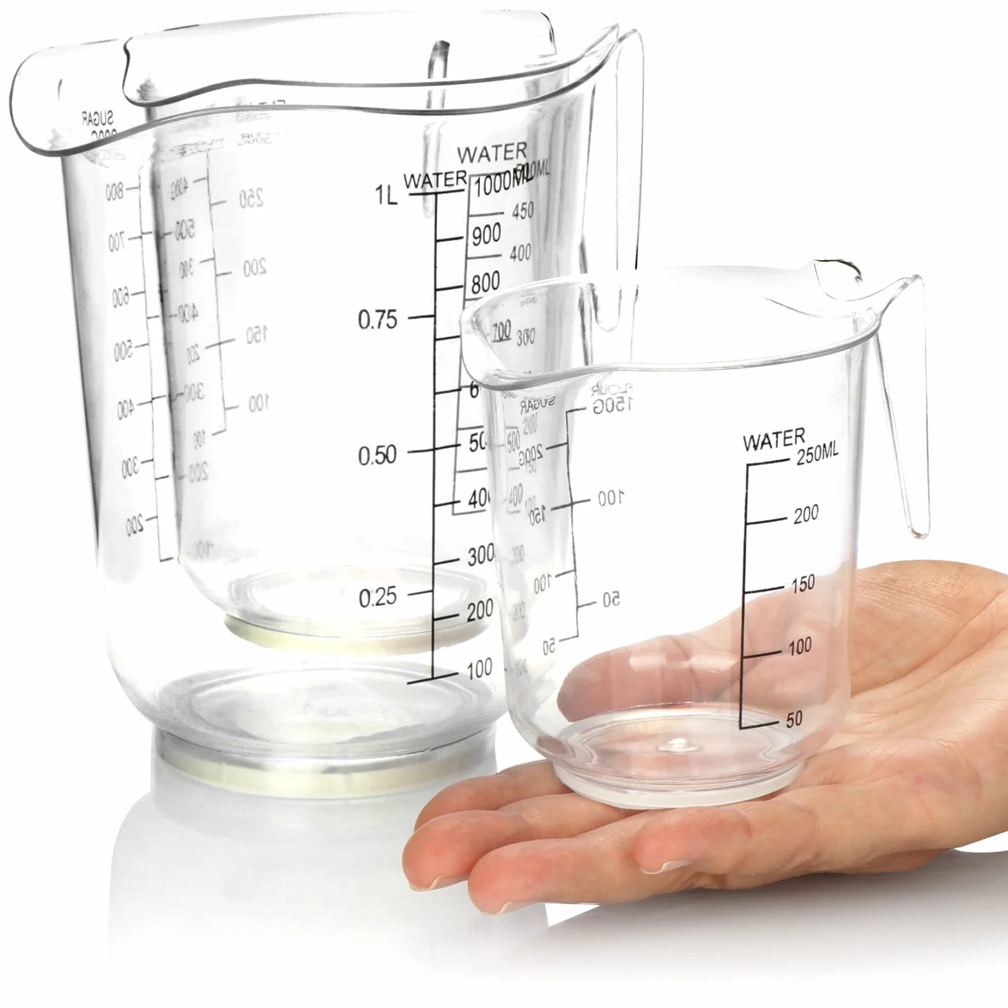 COM-FOUR® 3-czesciowy zestaw dzbanków z miarka w róznych rozmiarach - dzbanki z podzialka w mililitrach i gramach - 1000 ml, 500 ml, 250 ml