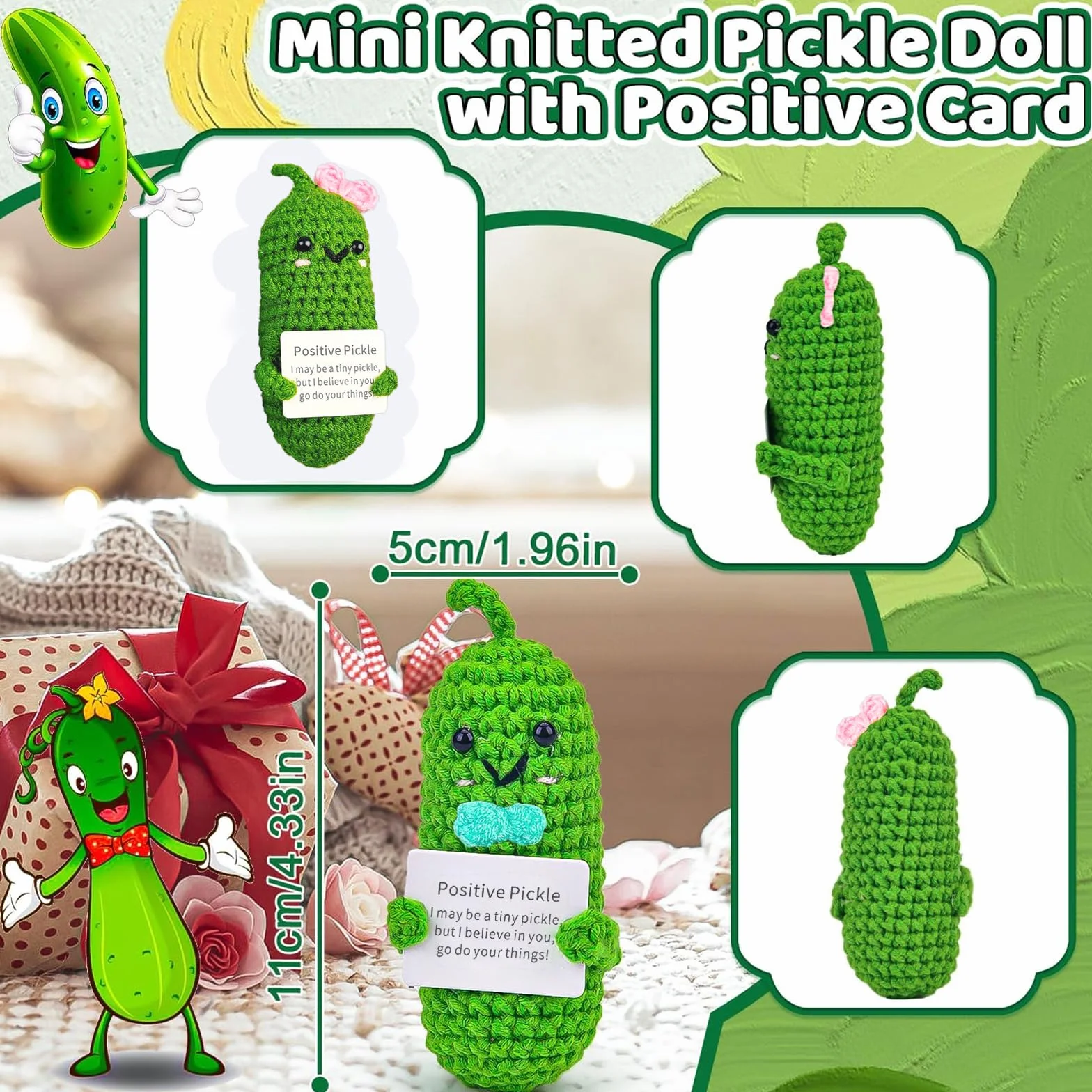 2 szt. Emotional Support Pickle, Mini Potato Positive Zabawna Lalka, Śliczna Mini Pozytywna Ziemniak Lalka Ziemniaków, Kreatywna Wełna Dzianinowa Lalka Ziemniaczana, Śmieszne Prezenty