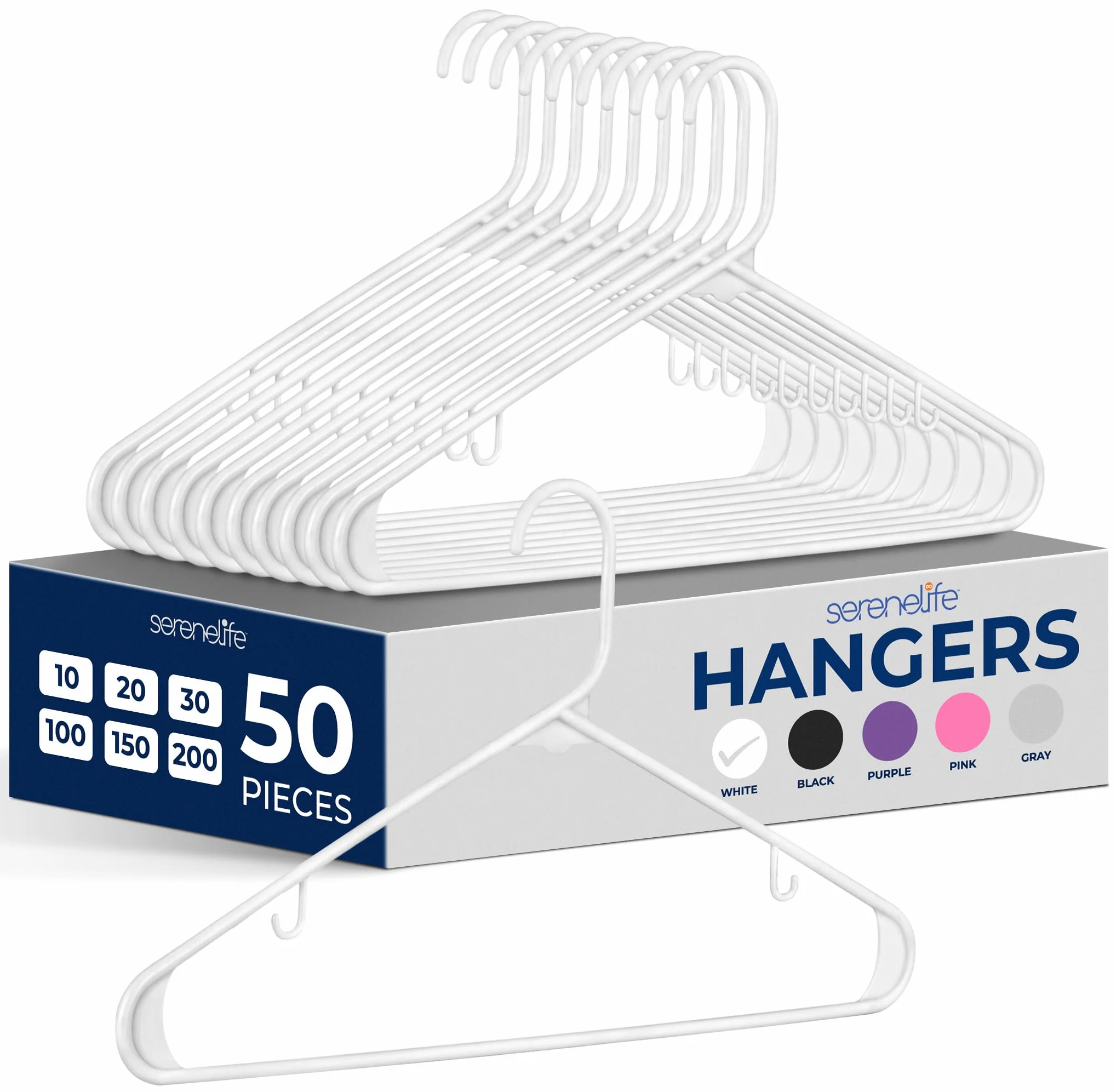 White Standard Plastic Hangers 50-Pack Heavy Duty Tubular Clothes Hanger Set
