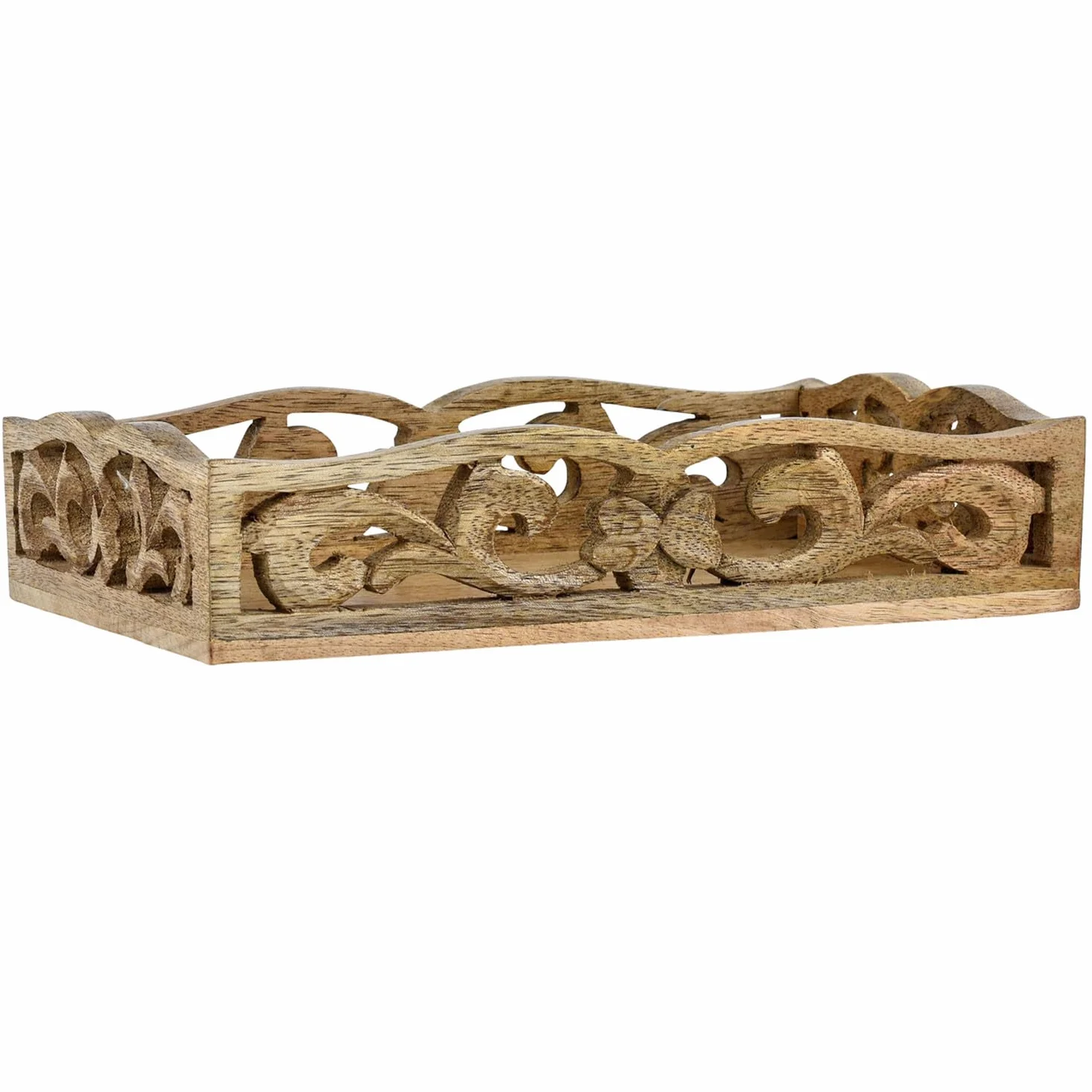 Marrakesch Boho dekoracyjna prostokątna drewniana taca do serwowania, 25 x 15 cm, brązowe drewno, 100% drewno, idealna do kuchni, salonu, dekoracji sypialni i śniadania w łóżku