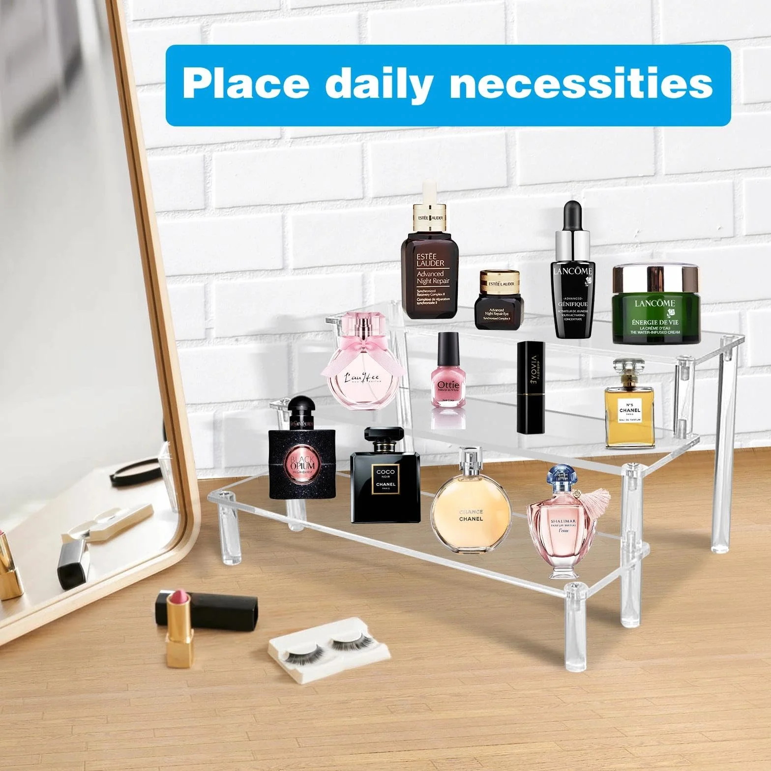 3‑poziomowa półka ekspozycyjna z akrylu – 30x21x15 cm przezroczysty organizer na perfumy z akrylu o grubości 4 mm, do figurek, biżuterii, babeczek, pomadek i lakierów do paznokci