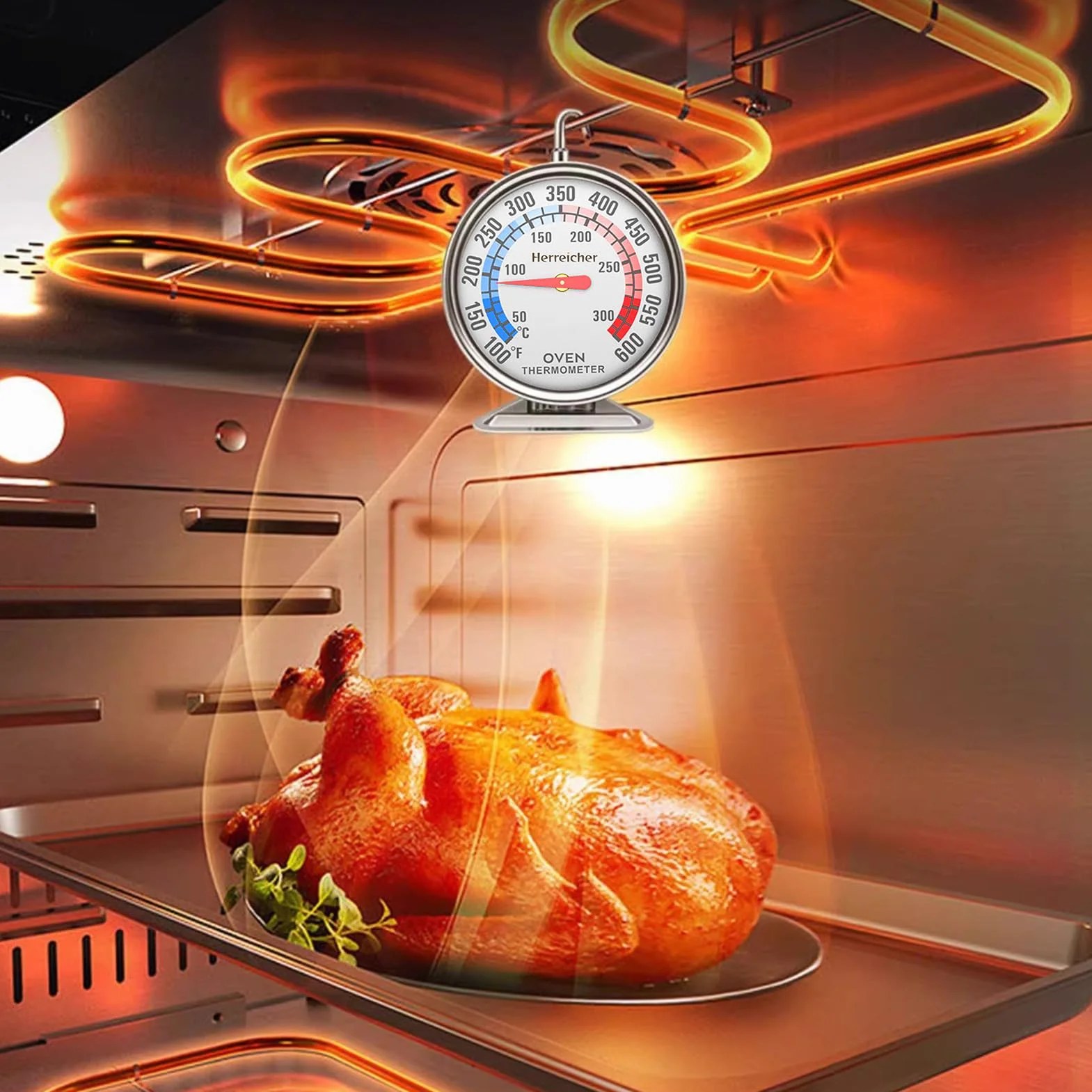 Analogowy termometr do piekarnika ze stali nierdzewnej - termometr do piekarnika do kuchenki gazowej z dużą tarczą do gotowania w kuchence gazowej, BBQ, kuchni i piekarni