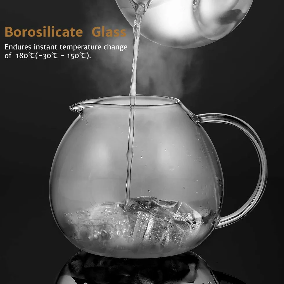 glastal Szklany dzbanek do herbaty o pojemności 2000 ml, z sitkiem ze stali nierdzewnej 18/8, srebrne elementy, dzbanek ze szkła borokrzemowego z wyjmowanym sitkiem do herbaty