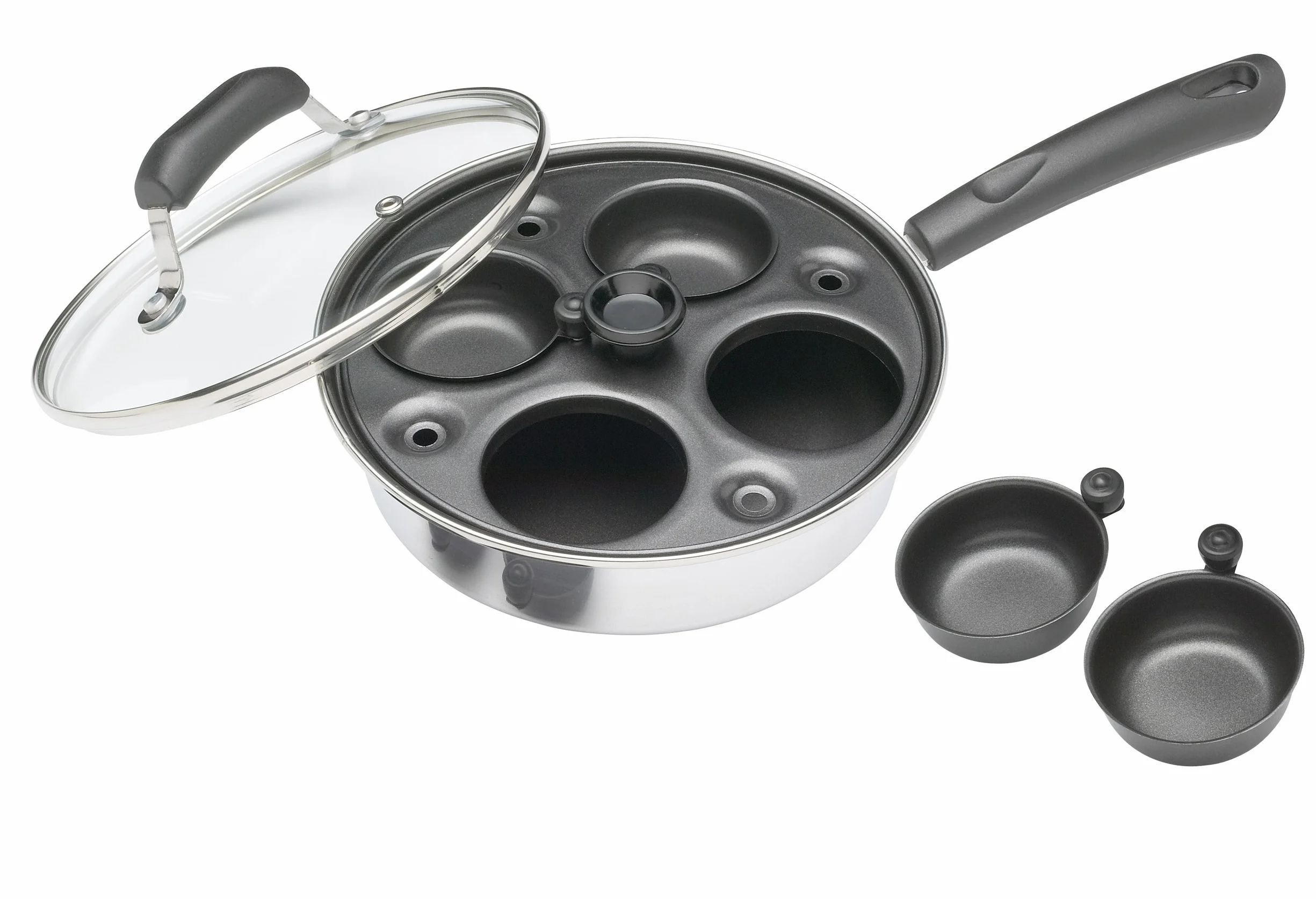KitchenCraft Patelnia do gotowania jajek ze stali węglowej, patelnia do gotowania jajek na 4 jajka, 21 cm, srebrna