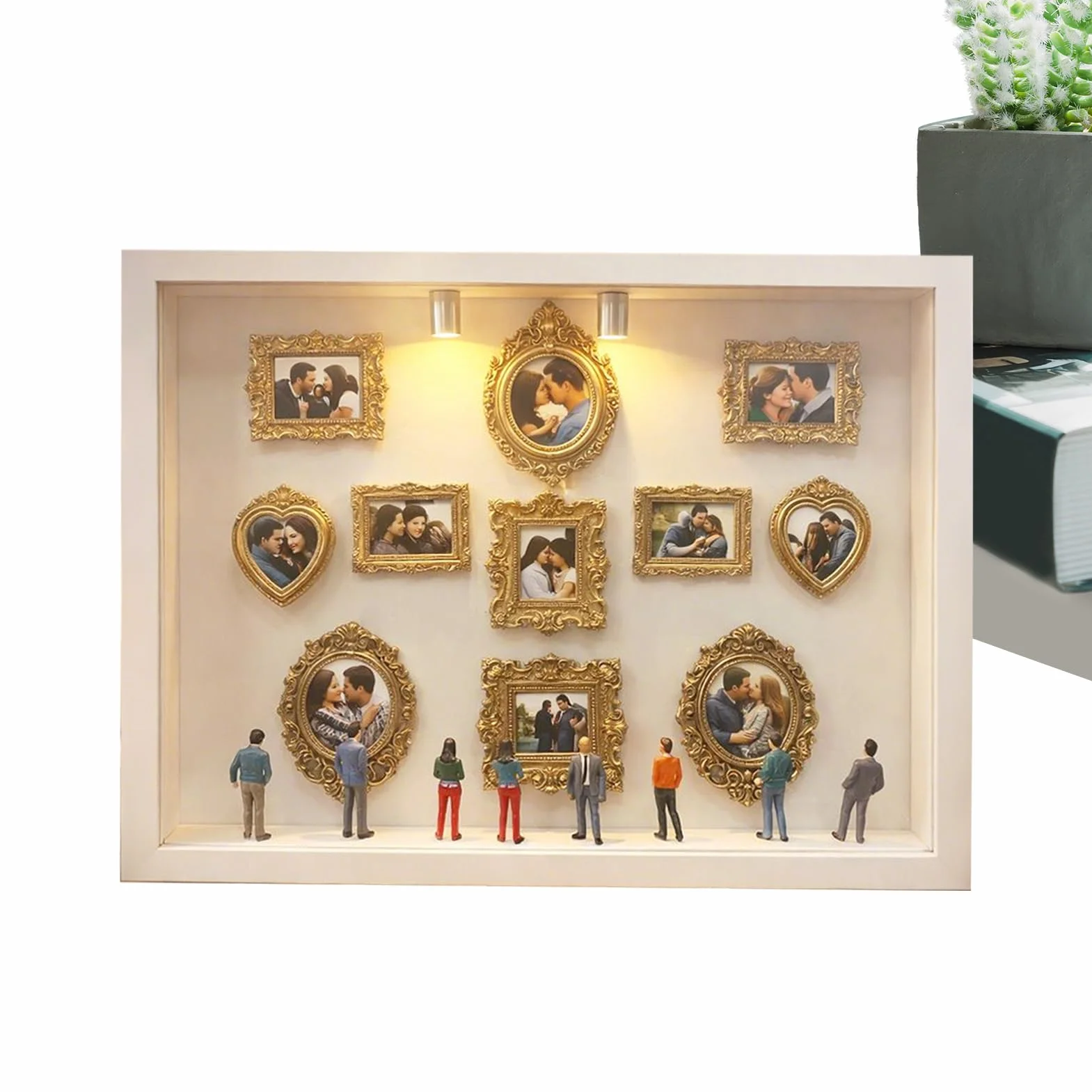 Mini ramka na zdjęcia, ramka pudełkowa z sylwetką, 31,4 x 22,7 cm, ekspozycja muzealna z elementem z żywicy, ramki dekoracyjne z naturalnego drewna, uchwyt na zdjęcia ze stylowym wzorem, etui na