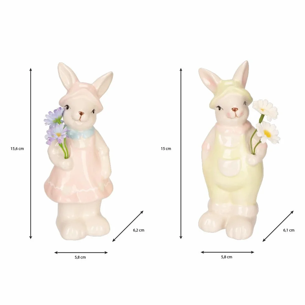 Ideen mit Herz Dekoracyjne figurki para zajączków | 2 figurki zajączków z dekoracyjnymi kwiatami | dekoracja wielkanocna | dolomit | każda ok. 15 cm wysokości