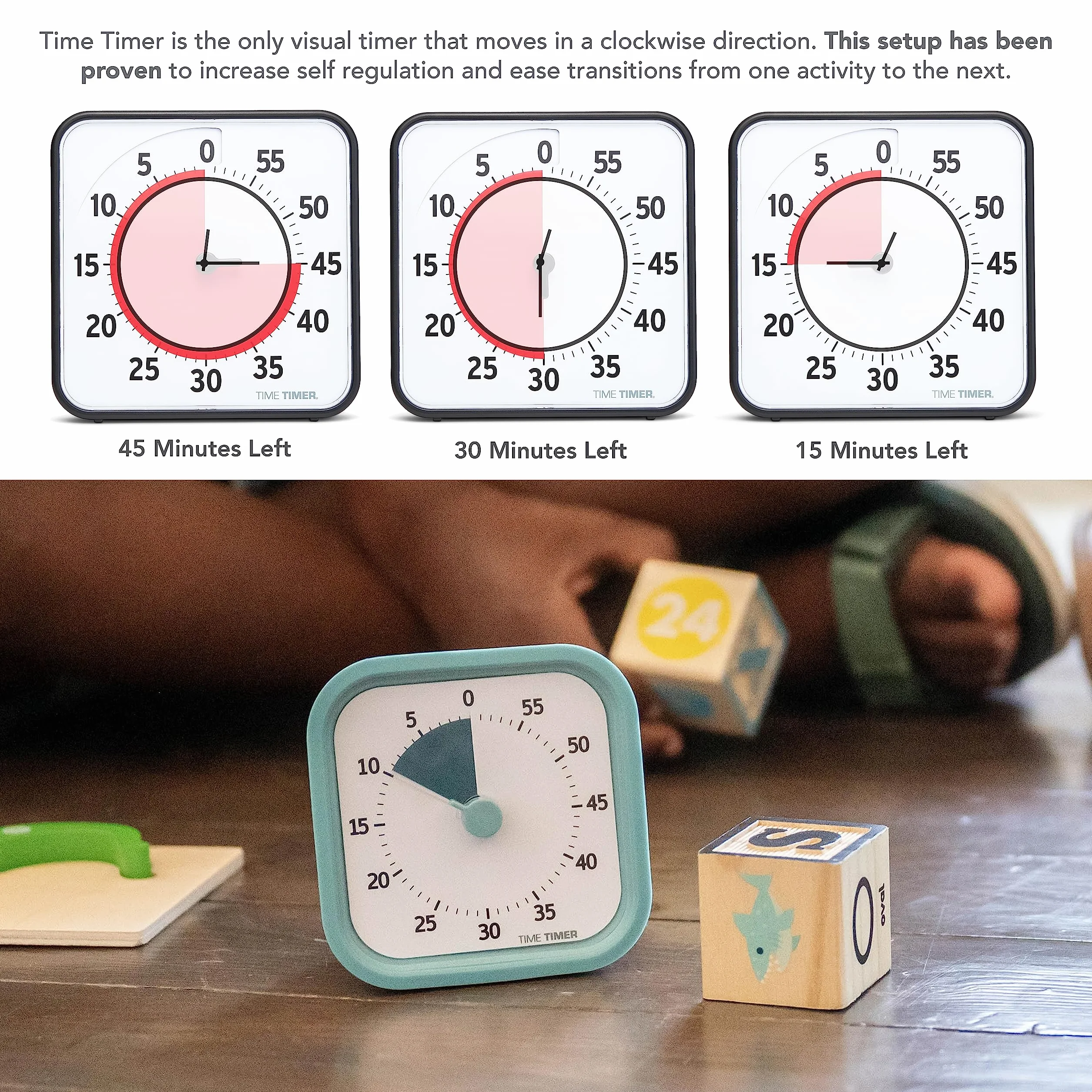Time Timer Home MOD – 60 minut wizualny timer Home Edition – do nauki w domu, do nauki, narzędzia do nauki, do biura, kuchni, biura i spotkań bez głośnego dotykania (Lake Day niebieski)