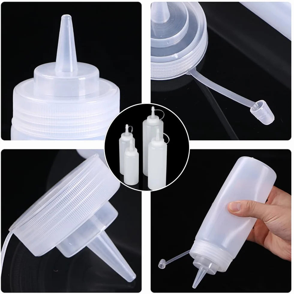 3-pak białych plastikowych butelek do wyciskania 237 ml butelek do wyciskania przypraw wielofunkcyjna butelka z tryskaniem do keczupu, oleju, dżemu, grilla, sosu, grillowania, rękodzieła, dozowników