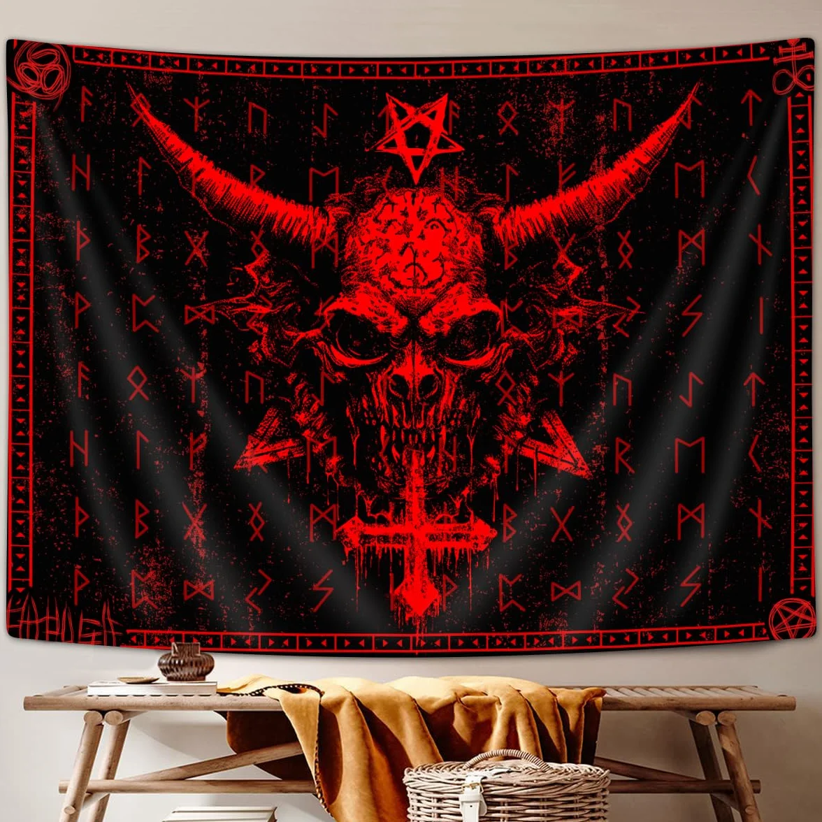 Ptrxobj Goat Head Pentagram Gobelin gotycki diabeł Demon Bafomet sataniczny symbol gobelin tajemniczy hipisowski gobelin mały gobelin ścienny do salonu 152 x 102 cm