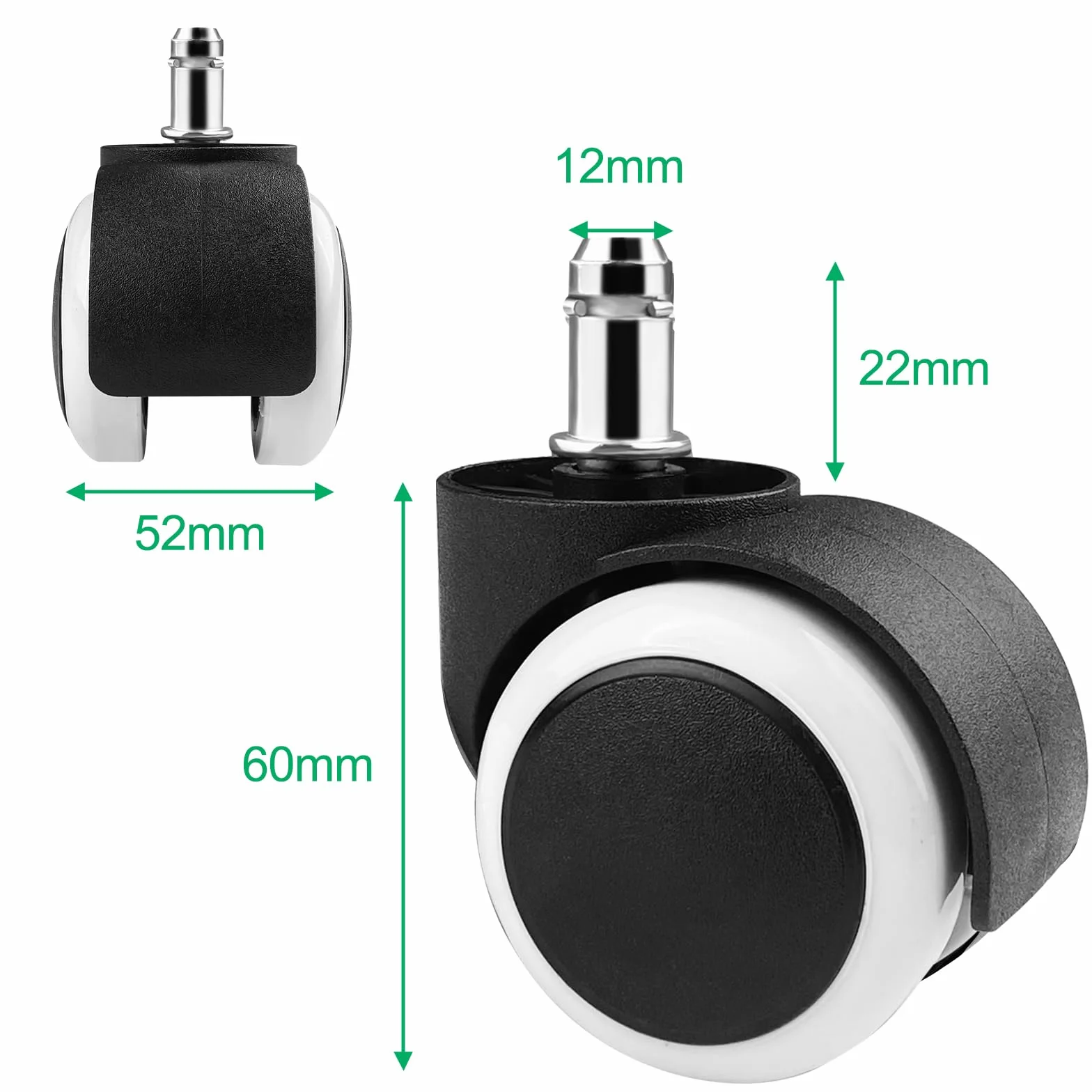 Kółka do foteli biurowych 11 mm x 22 mm podwójne ciche do twardych podłóg 5 szt Biały