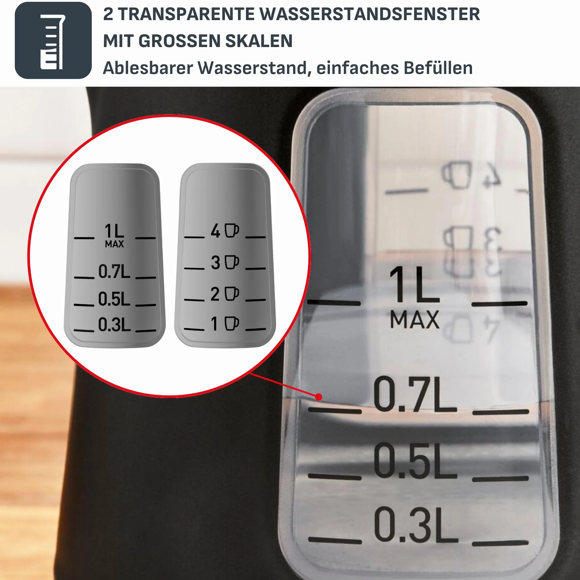 TEFAL KI533811 INCLUDEO czajnik elektryczny, duża moc 2400 W, czujnik niskiego poziomu wody, 1 L, Czarny