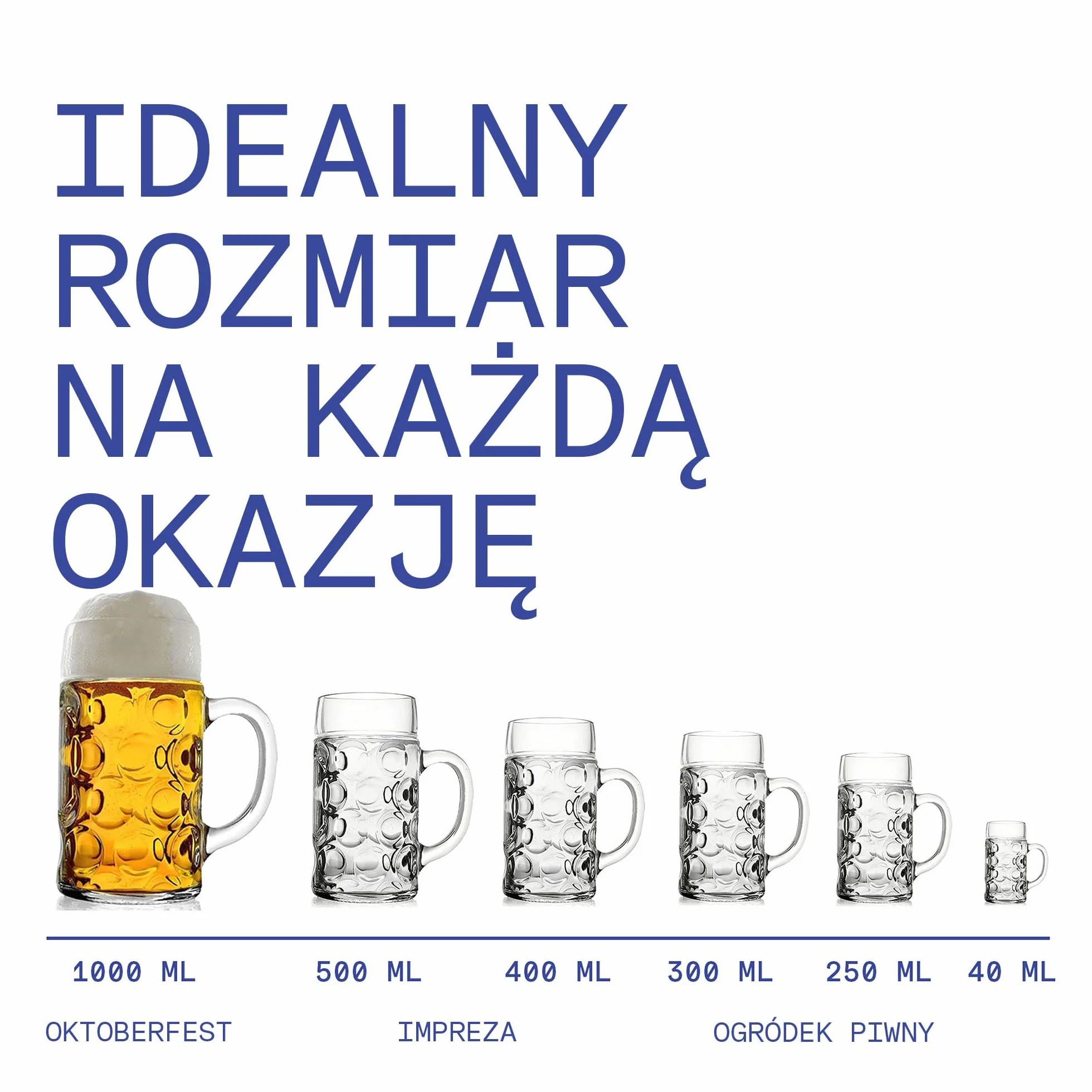 Niemiecki kufel do piwa 126,5 ml z linią na 1 l, 6 sztuk
