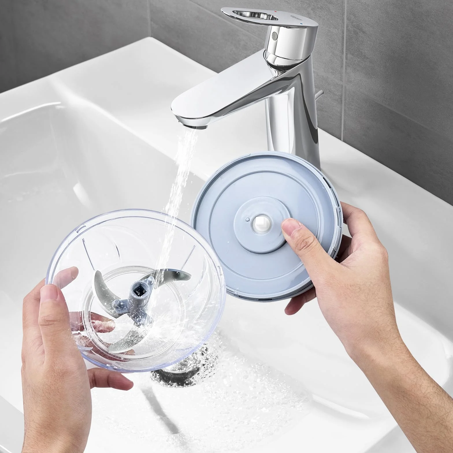 Fousenuk Ręczna szatkownica do warzyw, 500 ml, szatkownica do cebuli, ręczna szatkownica z linką, rozdrabniacz z 3 ostrzami ze stali nierdzewnej, szatkownica do warzyw, czosnku, cebuli