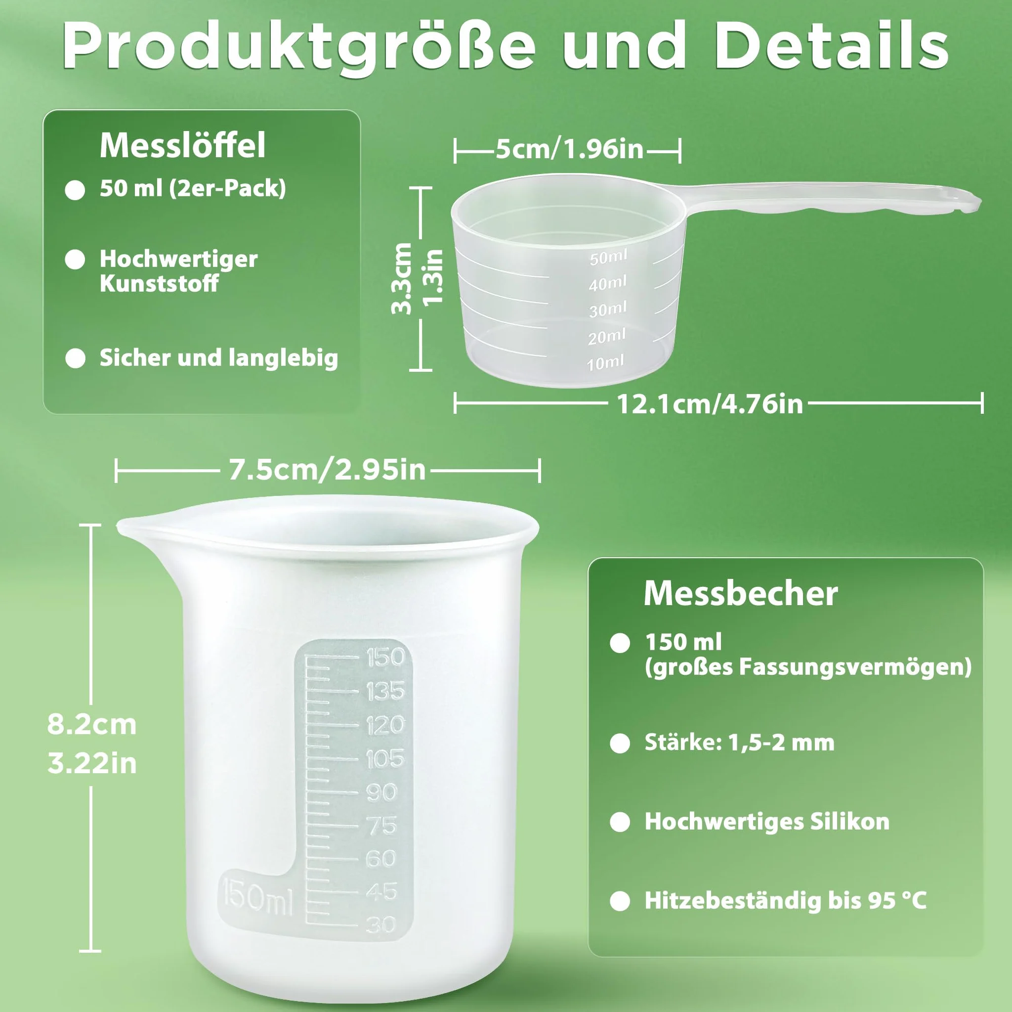ecooe 4 sztuki pomoc w dozowaniu proszku do prania 150ML + łyżka miarowa 50ML do środka piorącego, kulka dozująca do prania do pralki