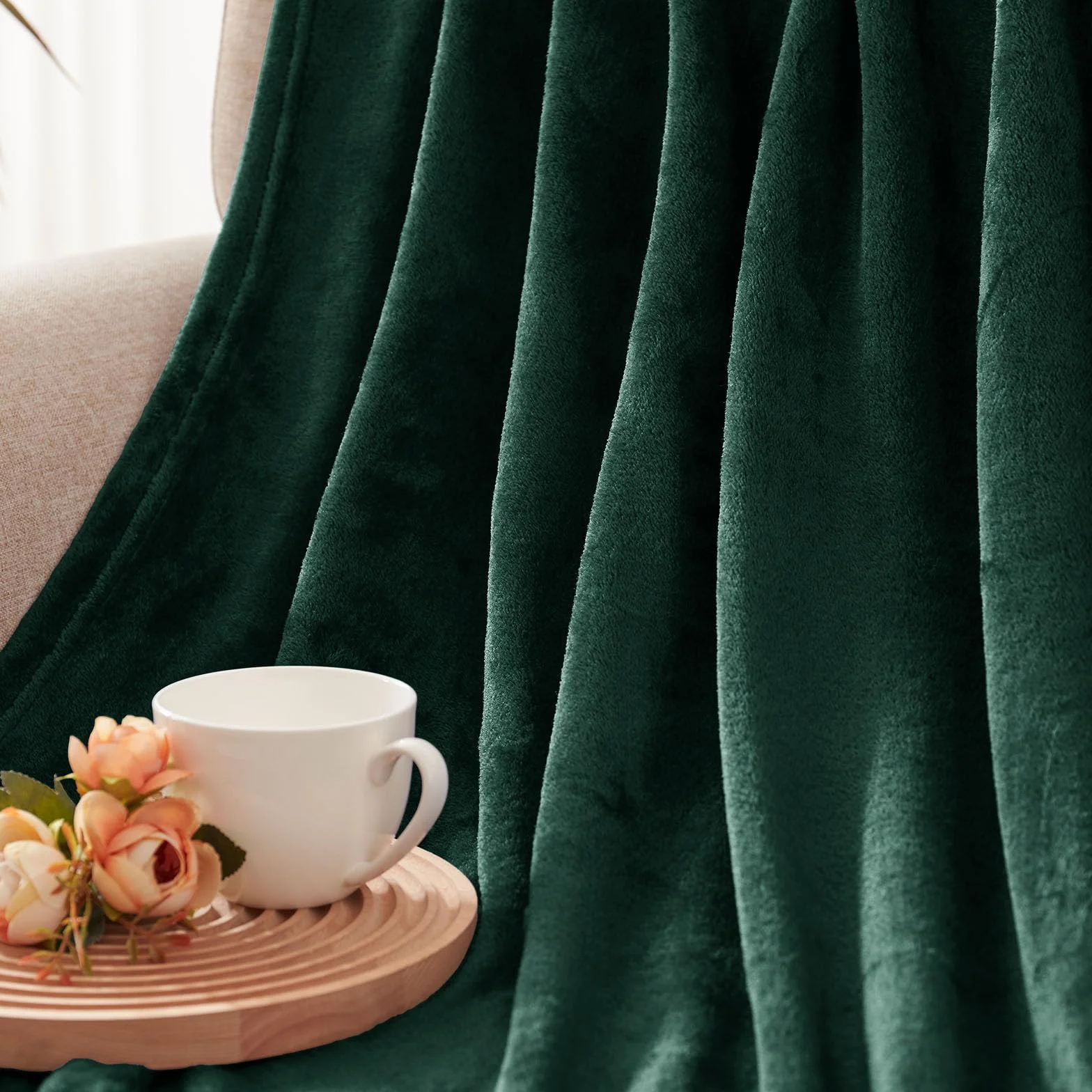Forest Green Flannel Velvet Plush Throw Blanket