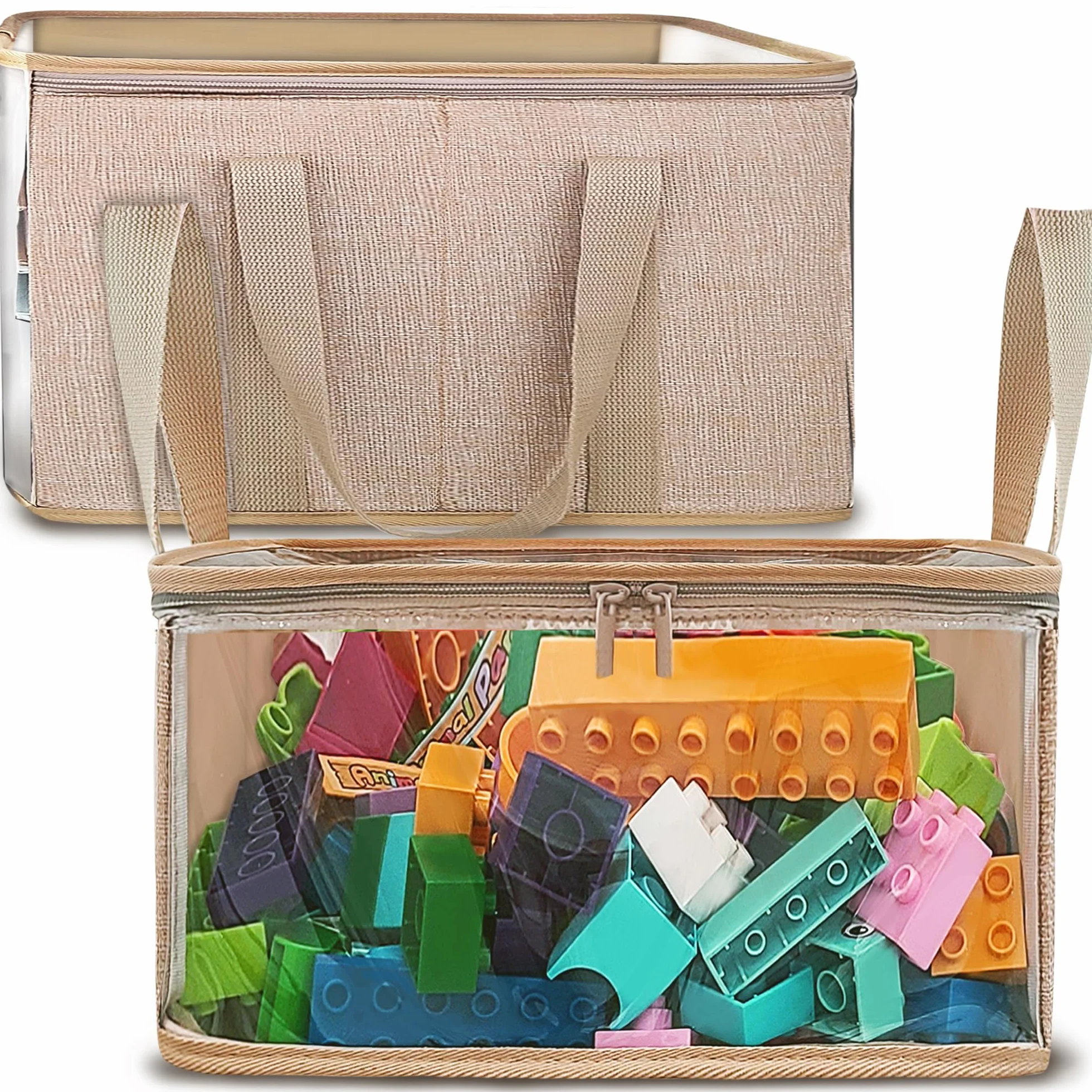 Holay 2-pak Składanych Pudełek PVC z Przezroczystą Pokrywą i Uchwytami 30 x 30 x 15 cm Organizer Biały