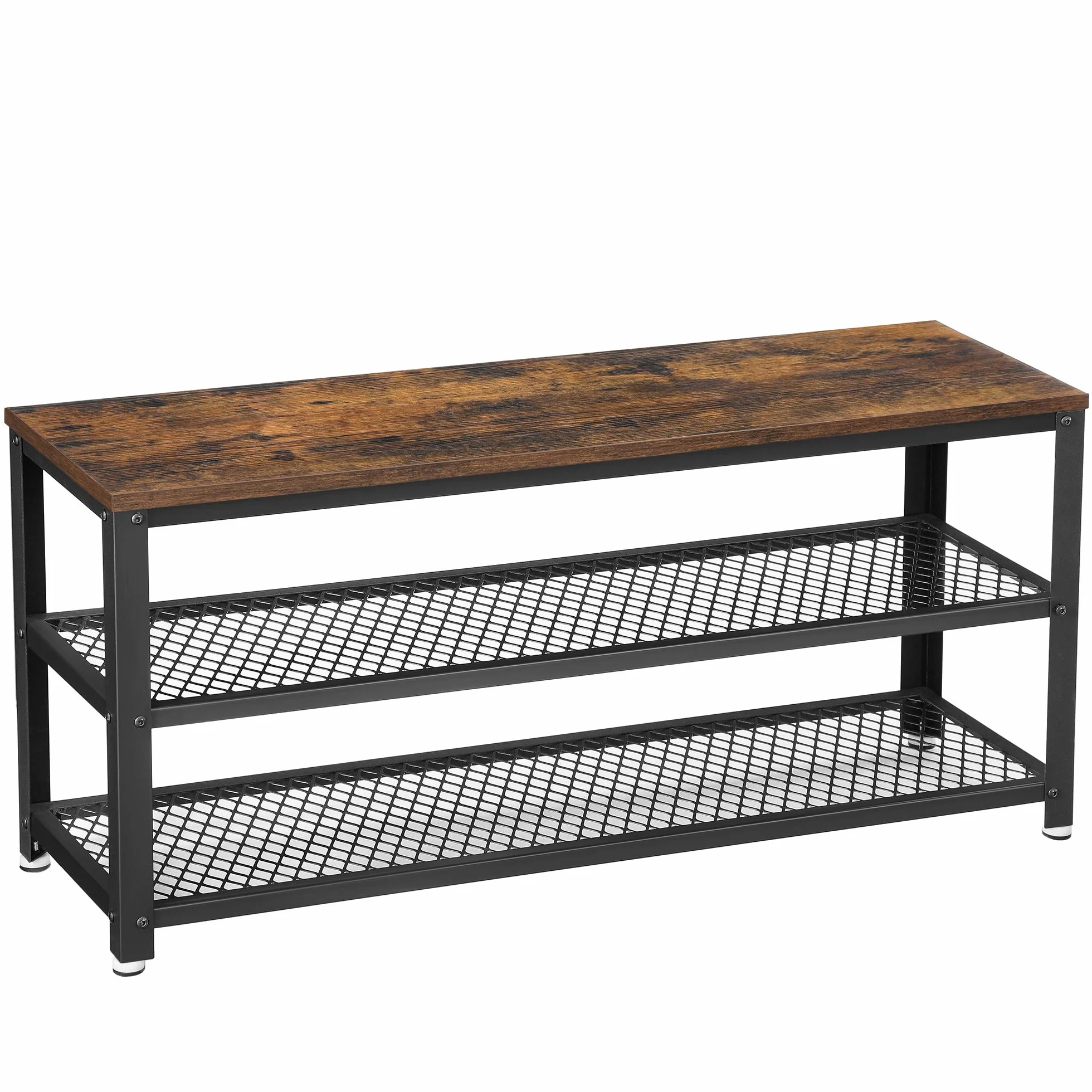 VASAGLE Ławka na buty z 2 półkami 100 x 30 x 45 cm stalowa industrialna brązowo-czarny LBS078B01