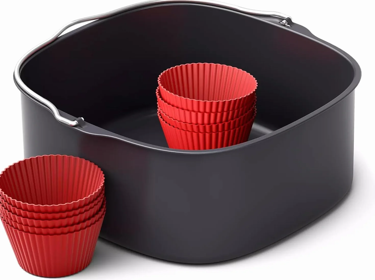 Philips Zestaw akcesoriów do pieczenia Airfryer XXL, Taca z powłoką nieprzywierającą, z 9 silikonowymi foremkami do muffinek, zmywane w zmywarce, aplikacja z przepisami, kolor czarny (HD9957/00)