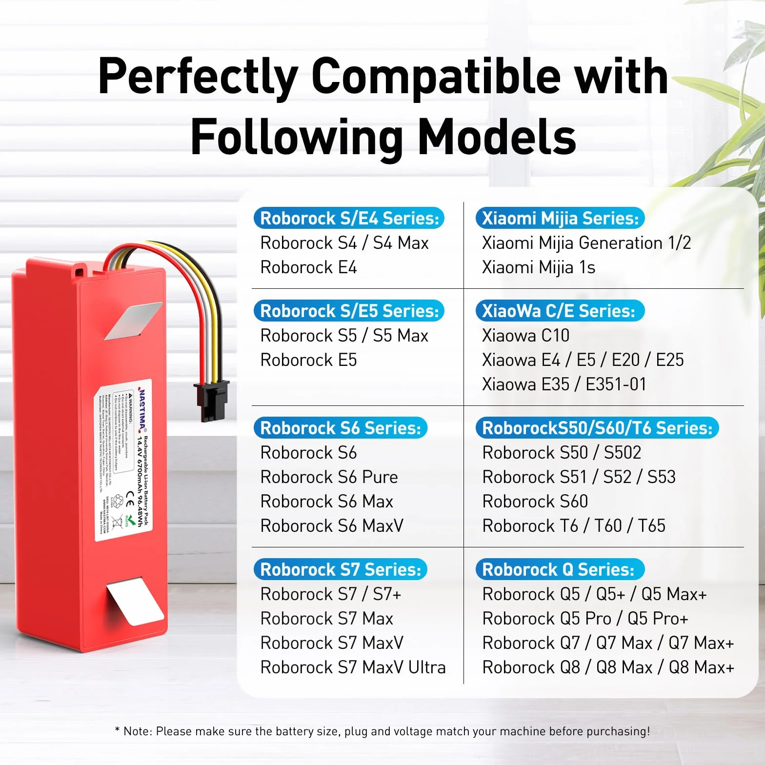 Akumulator Li-Ion 14,4V 6700mAh 96,48Wh Kompatybilny z Xiaomi Roborock S50 S51 S52 S53 S55 S502 S5 Max S6 T6 61 65 Xiaowa E20 Mijia 1. i 2. generacji Zastępczy z BMS