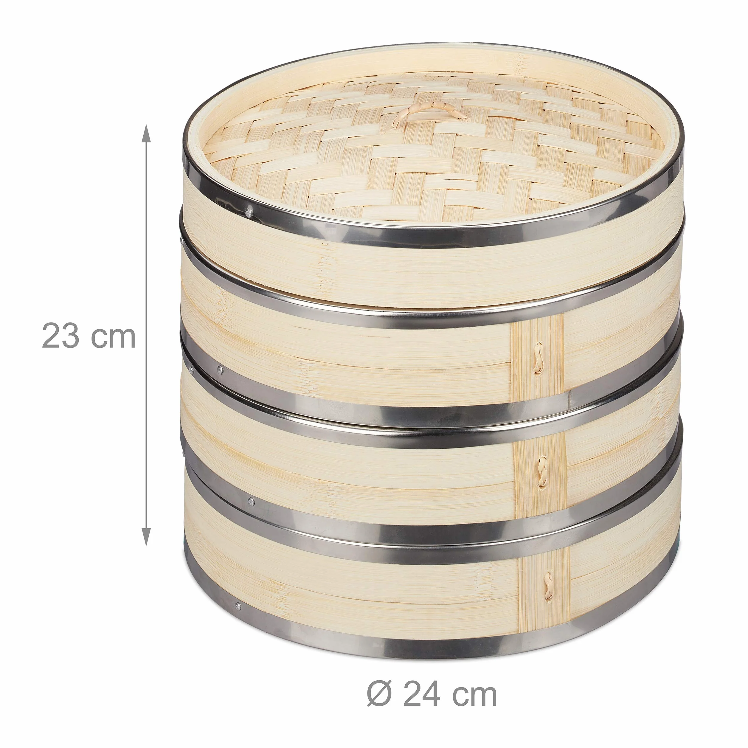 Relaxdays bambusowy parowar 3 poziomy Ø 24 cm azjatycki kosz parowy na ryż dim sum warzywa