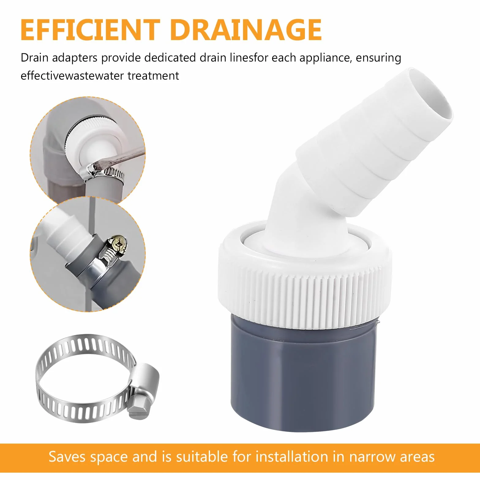 Adapter odpływowy do pralki i zmywarki, złączka Ø 19-24 mm / 40 mm, stal nierdzewna