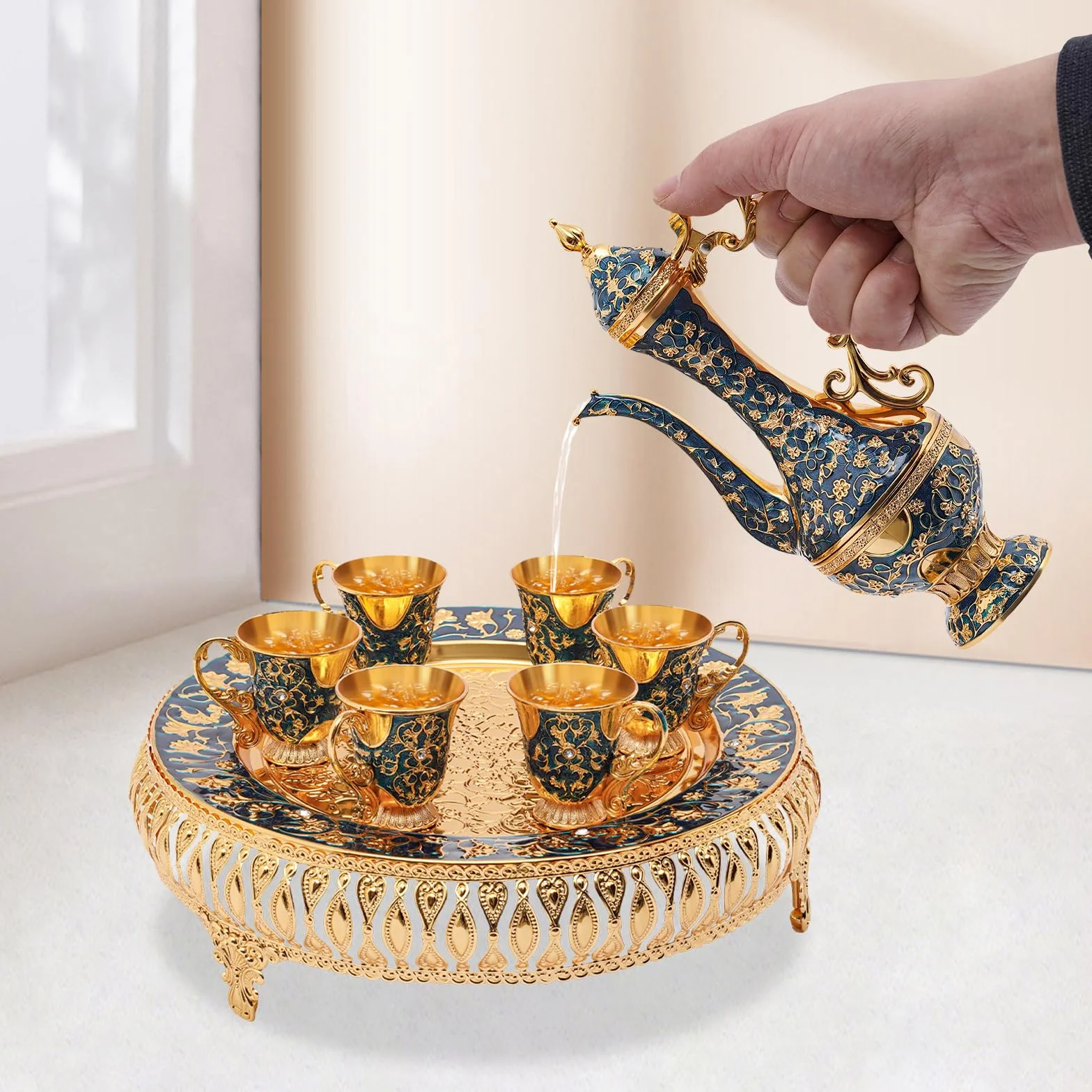 Royal metal filiżanki do kawy tureckie zestaw 6 sztuk ciemnoniebieski