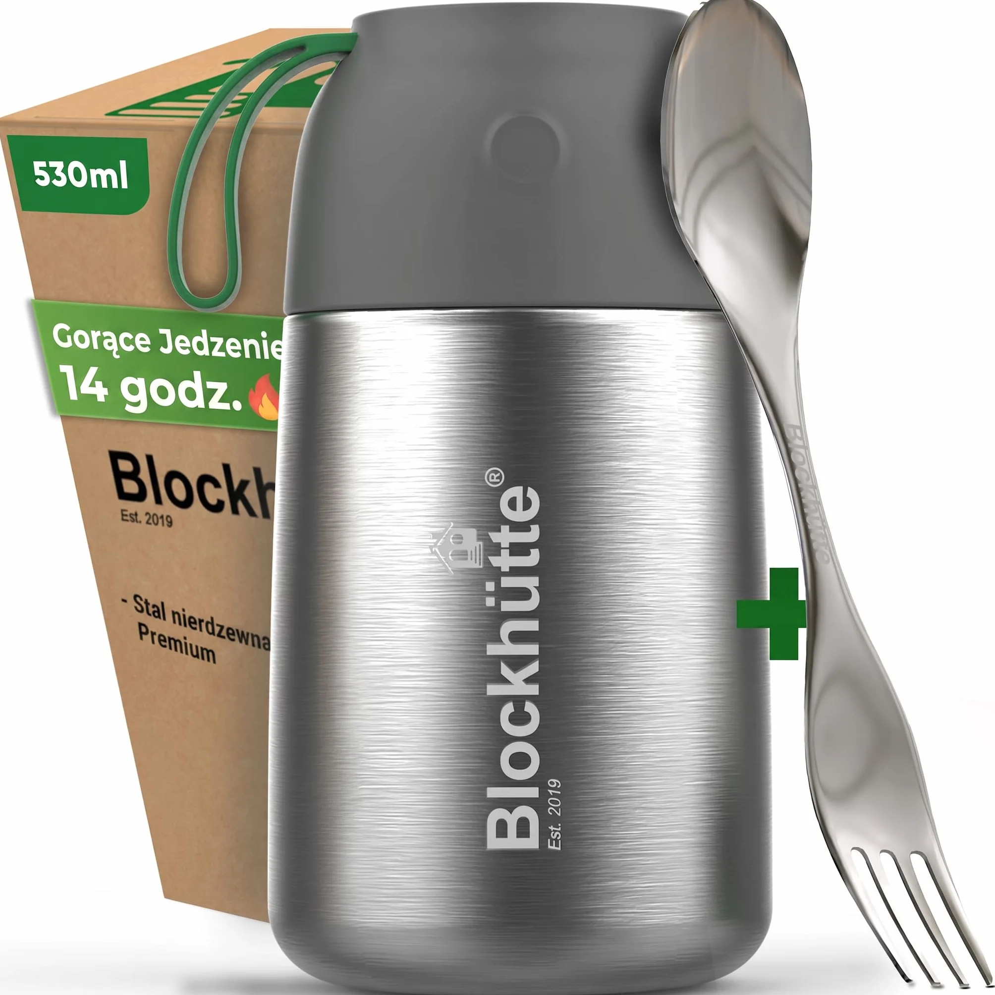 Blockhütte Kubek termiczny na żywność, 530 ml, ze stali nierdzewnej, dla dzieci, bez BPA, szczelny, z zaworem antypróżniowym, nadaje się do mycia w zmywarce