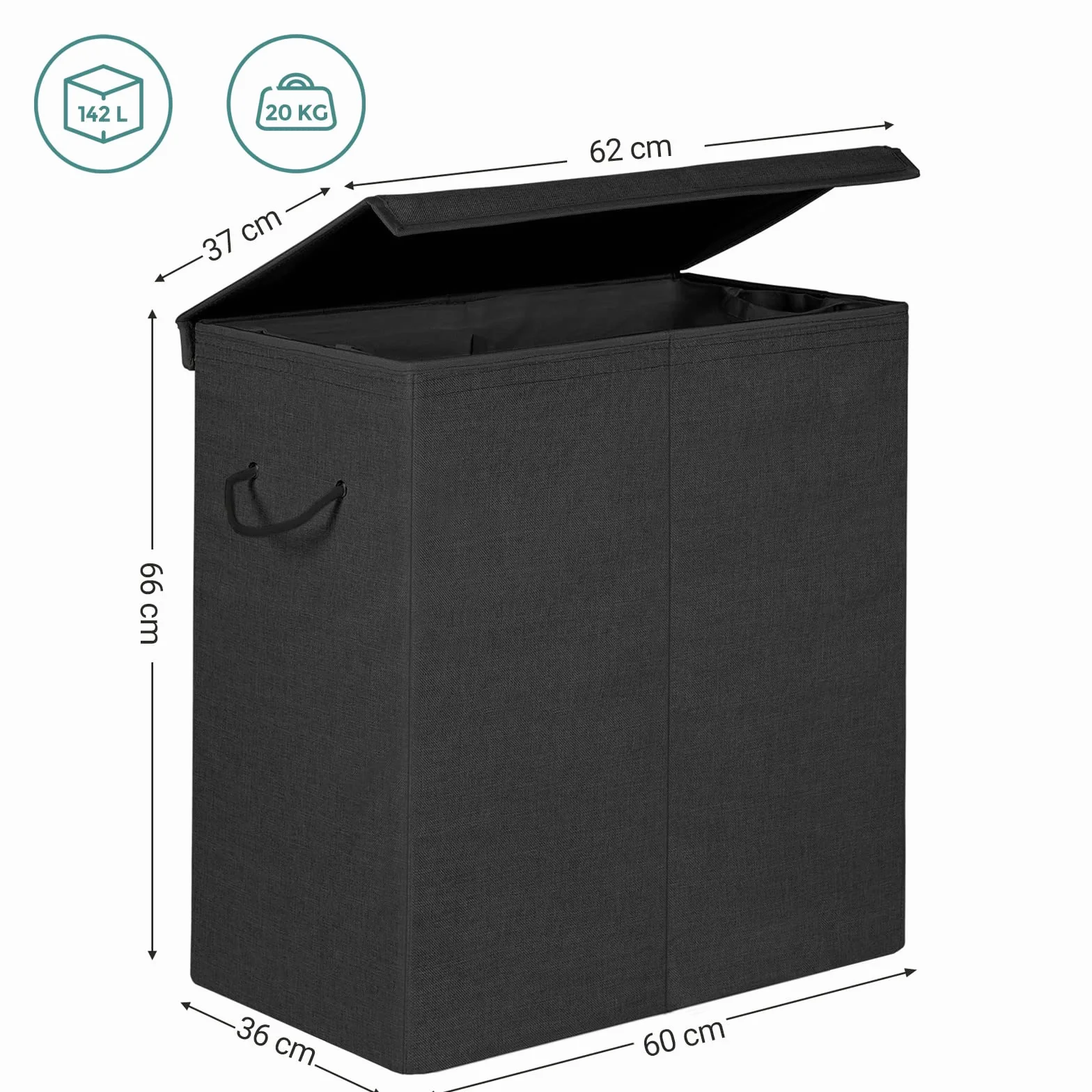 SONGMICS kosz na pranie 142 l, imitacja lnu, składany, czarny LCB02BK