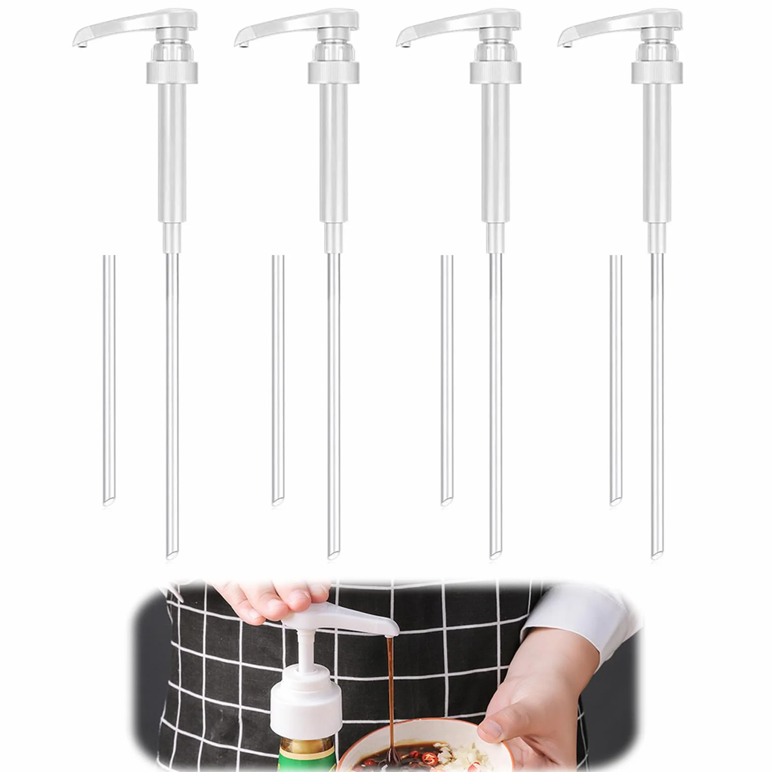 Dozownik syropu z pompką do butelek 500 ml i 1000 ml, biały, 8 węży