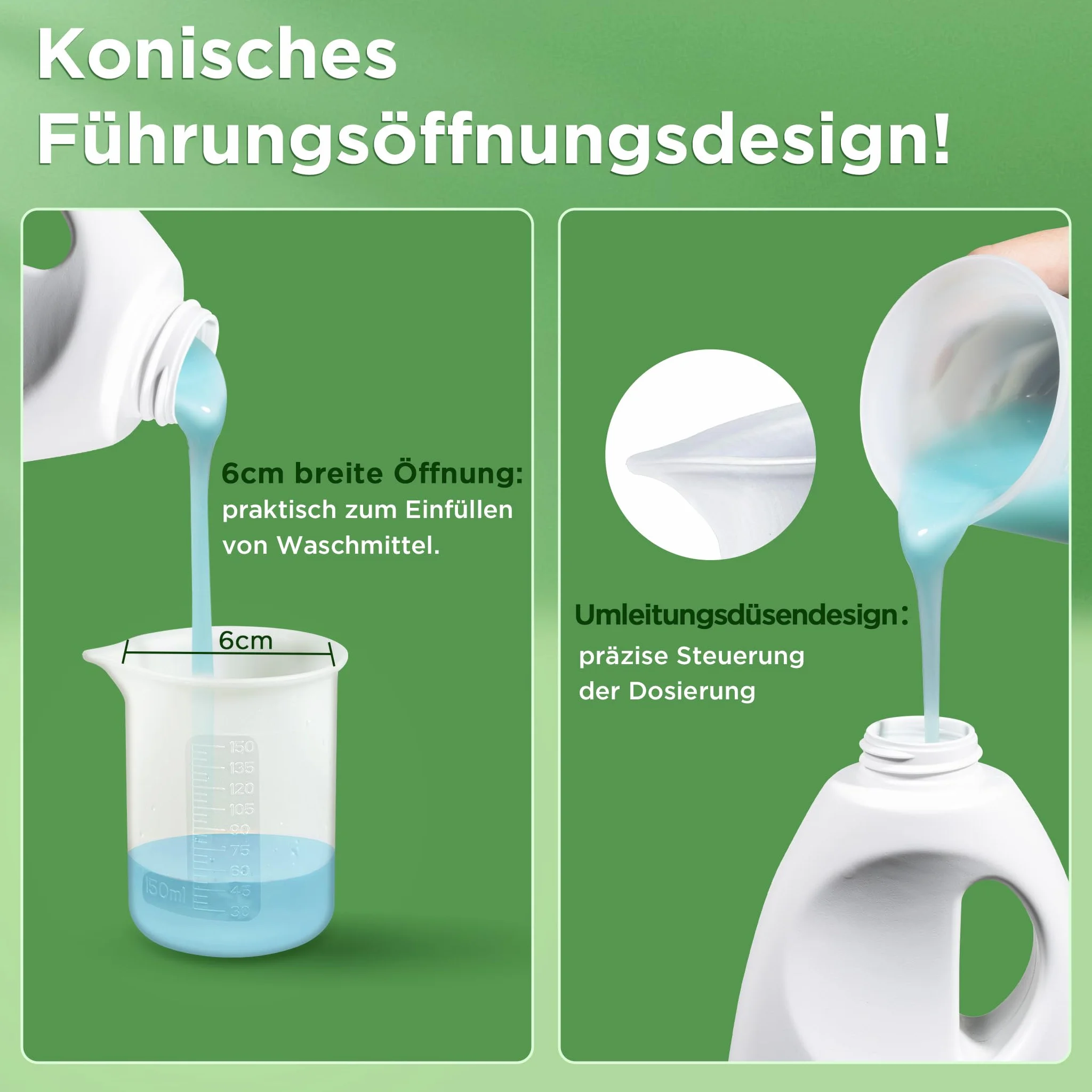 ecooe 4 sztuki pomoc w dozowaniu proszku do prania 150ML + łyżka miarowa 50ML do środka piorącego, kulka dozująca do prania do pralki