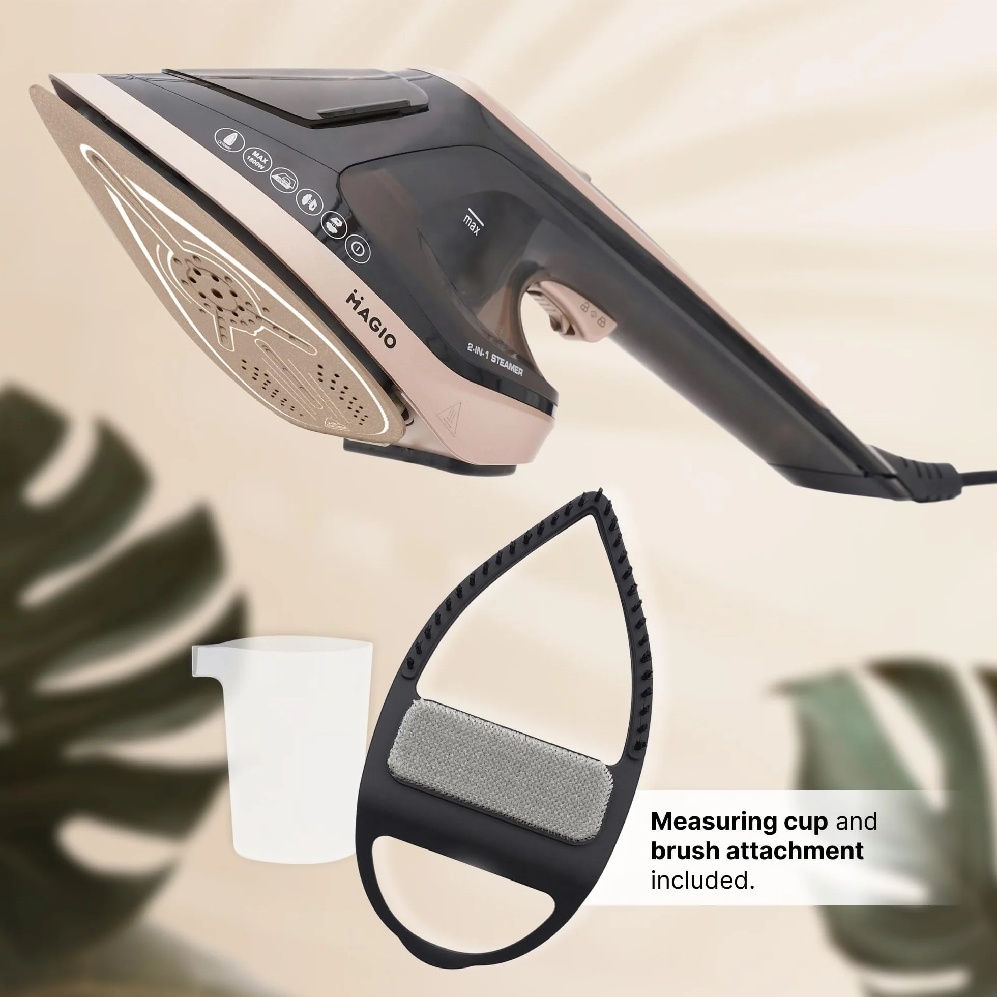 Magio Parownica i Żelazko Parowe 2w1 – 1800W, 30g/min Pary, 180°C Antybakteryjnie, Pionowe i Poziome Użycie, Ceramiczna Stopa, LED, Auto-Off, 200 ml