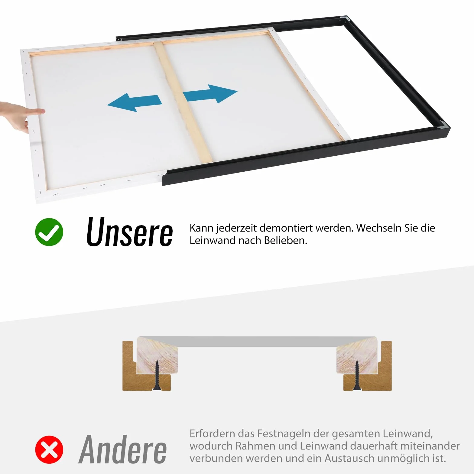 Metalowa rama z fugą cieniową 60x80 cm regulowane wsporniki dystansowe efekt głębi płótna czarna