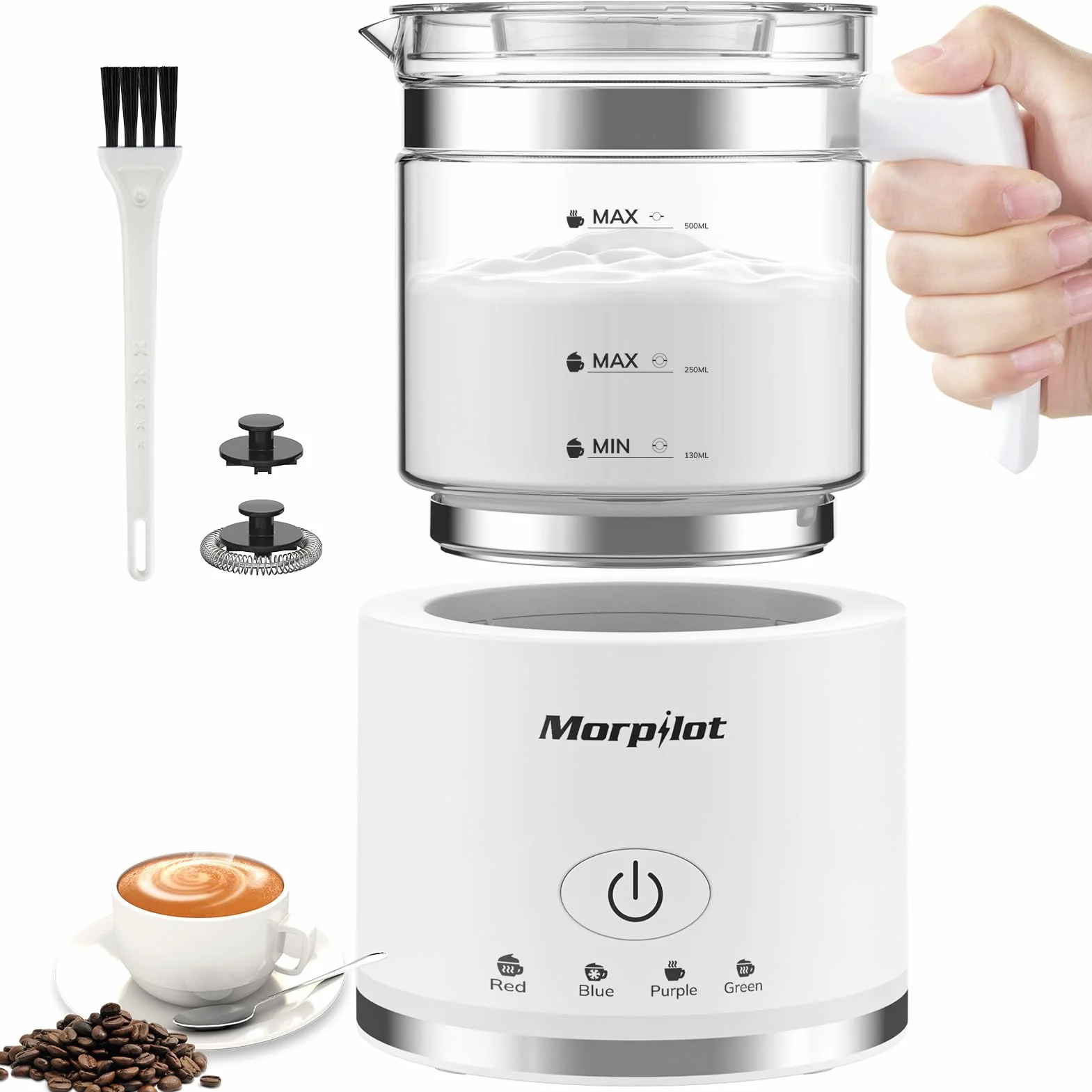 Morpilot Elektryczny spieniacz do mleka 500 ml 600 W 4 w 1 biały