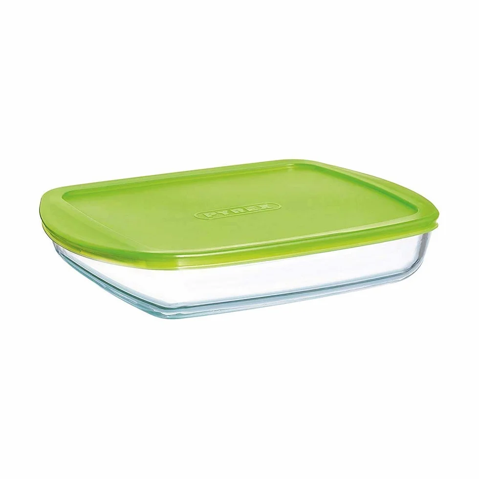 Pyrex Cook & Store szklane prostokątne naczynie o wysokiej odporności z pokrywką 28 x 20 x 8 cm, zielone