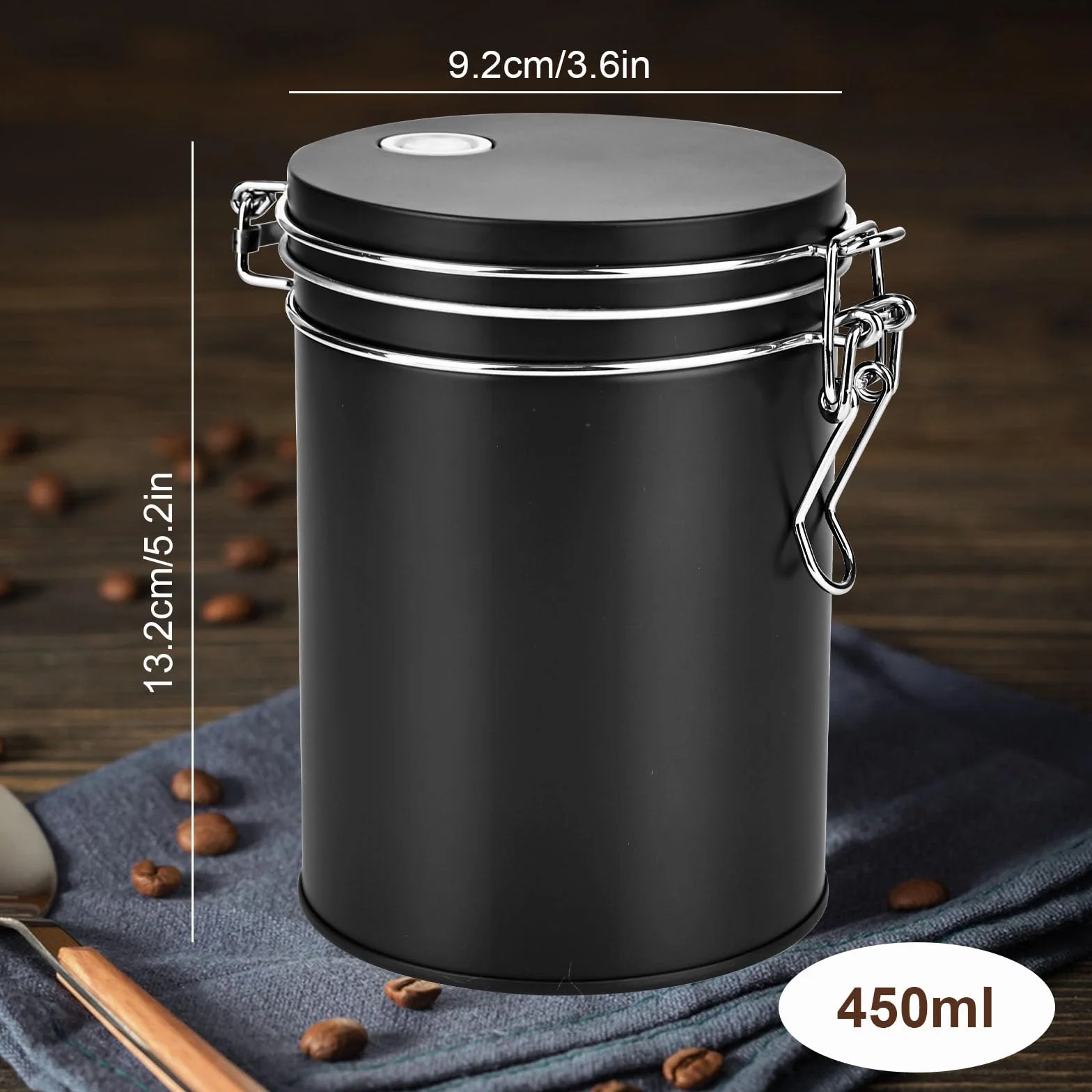 Hermetyczne puszki na kawa ze stali nierdzewnej, 450 ml, próżniowe puszki z zaworem wylotowym, do przechowywania herbaty, orzechów, kakao