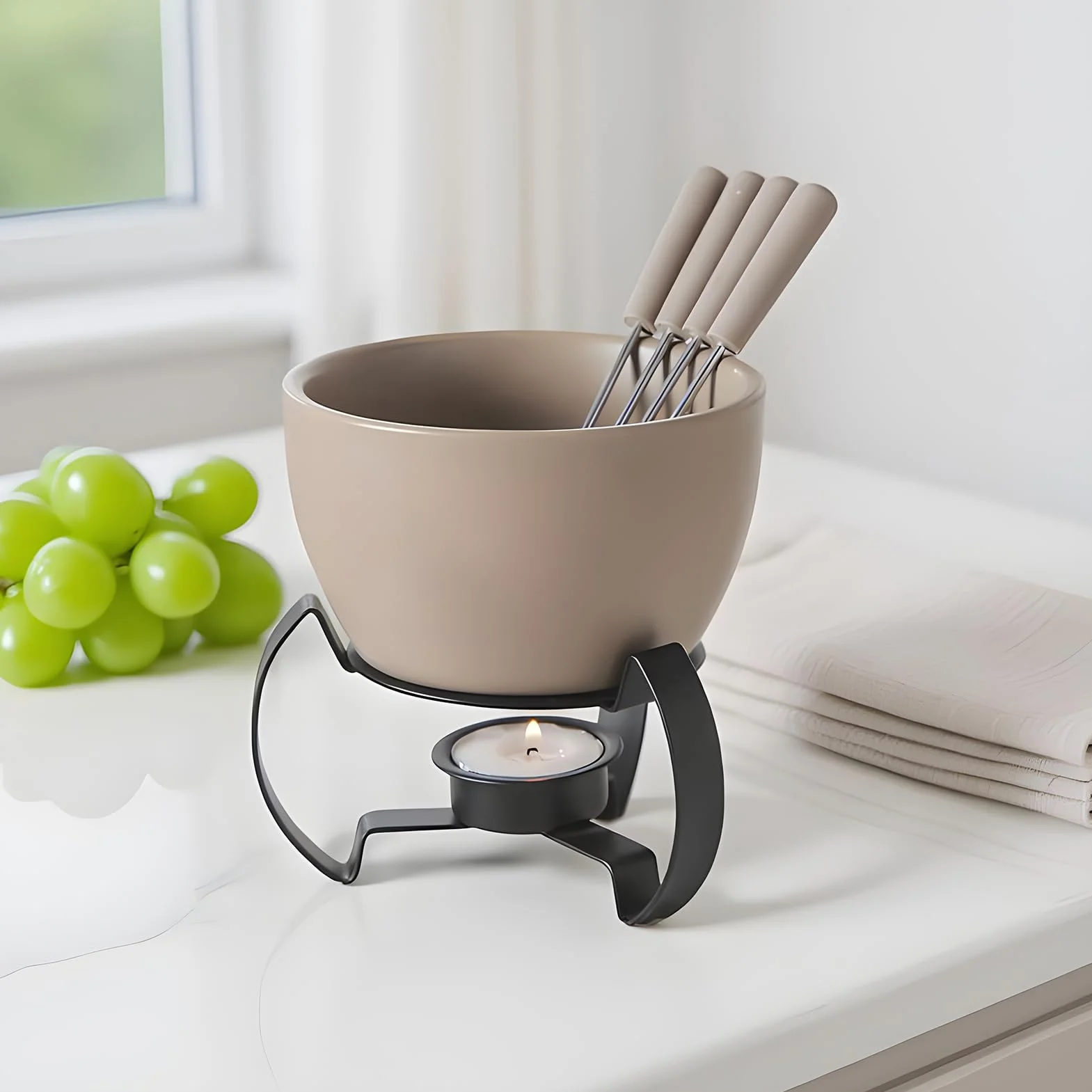 Kubek do fondue Ceramiczny, 450 ml, nadaje się do mycia w zmywarce, słodki kubek do fondue do topienia sera, masła, deseru, kremu, domu, kuchni, biura, na imprezę, kemping, piknik, urodziny, Boże
