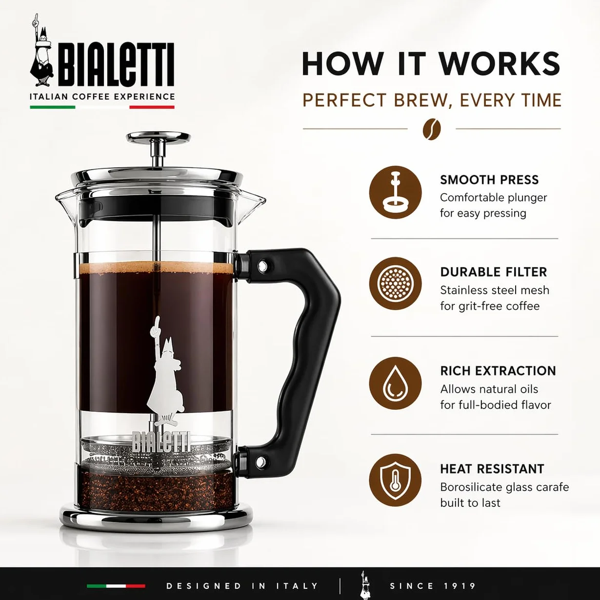 Bialetti Zaparzacz do Kawy, Czarny/Srebrny, 1 l