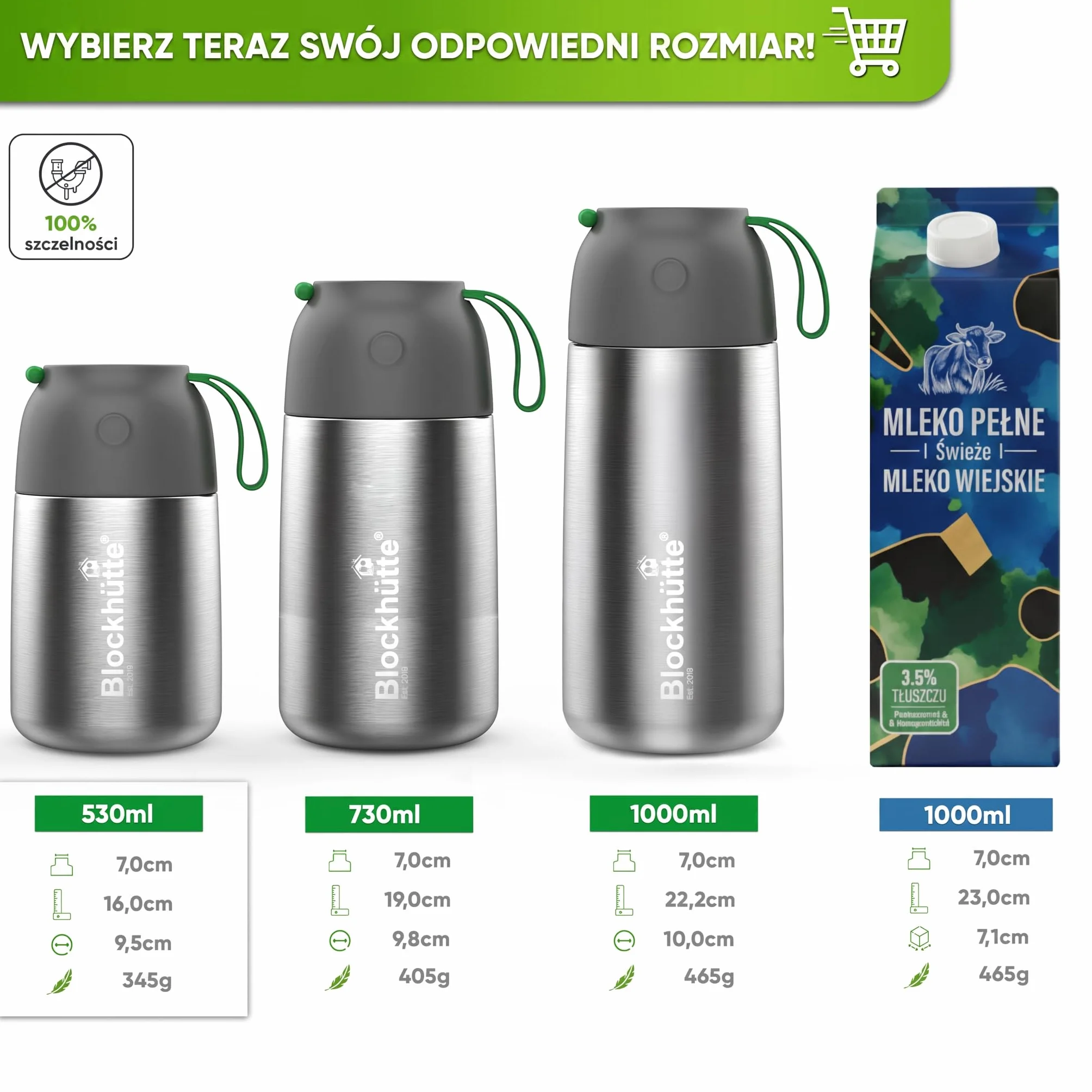 Blockhütte Kubek termiczny na żywność, 530 ml, ze stali nierdzewnej, dla dzieci, bez BPA, szczelny, z zaworem antypróżniowym, nadaje się do mycia w zmywarce