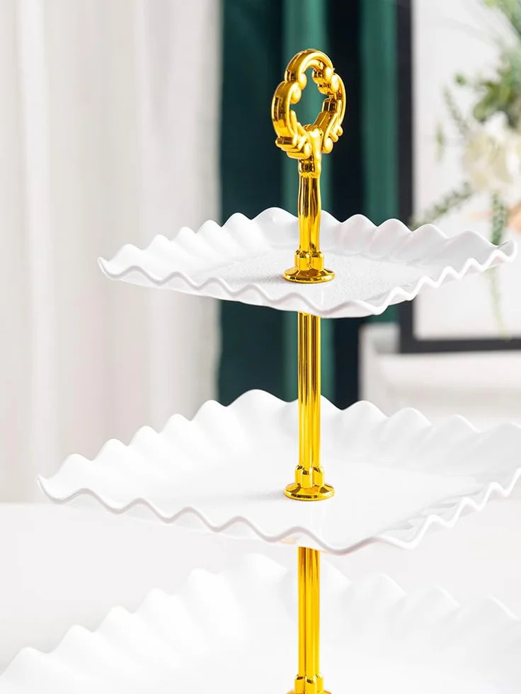 Stojak na ciasto popołudniowa herbata biały plastikowy kwadratowy stojak na ciasto 3-poziomowy stojak na babeczki owocowe deser taca do serwowania stojaków na baby shower, ślub, urodziny, przyjęcie z