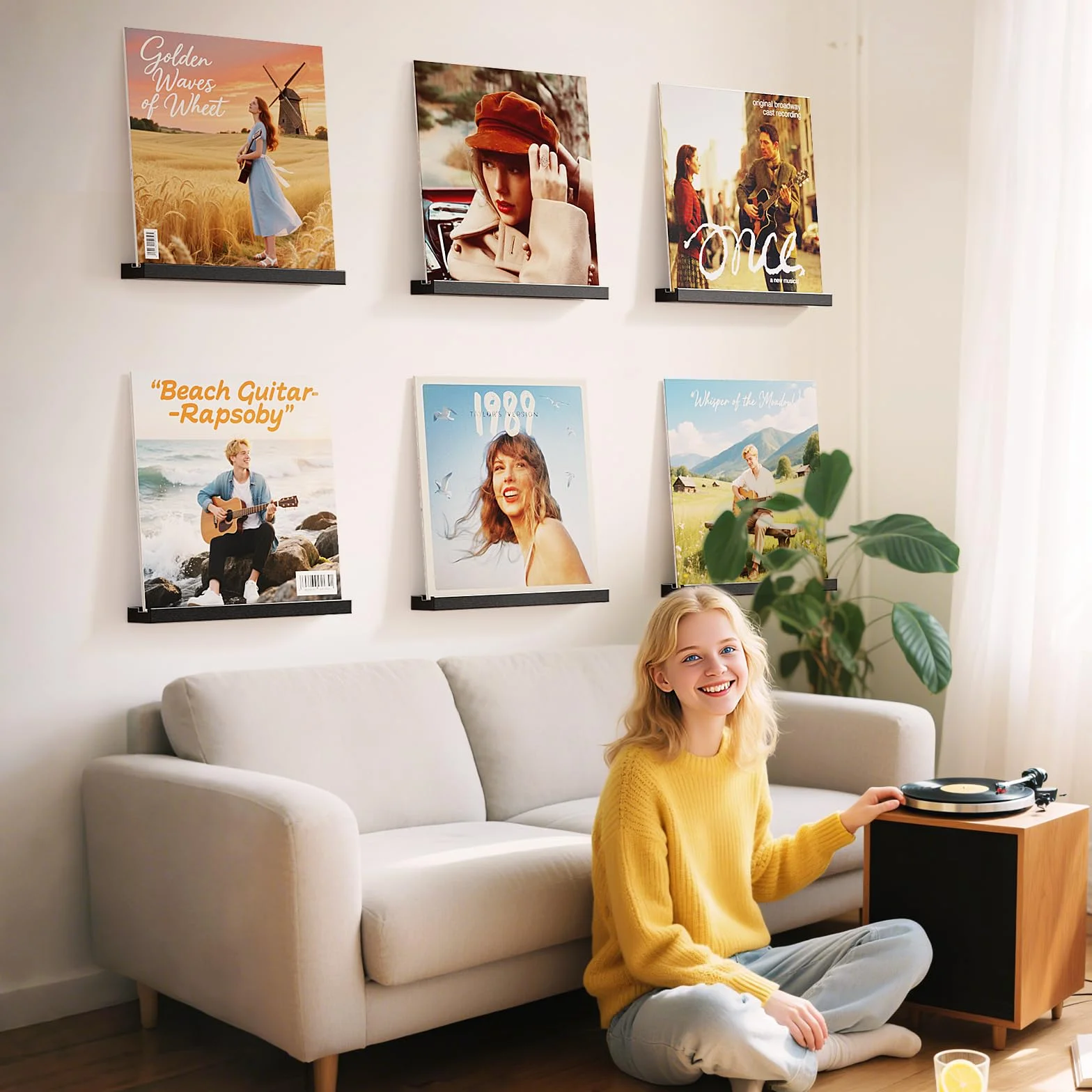 6 sztuk uchwytów ściennych na płyty winylowe, drewniane uchwyty winylowe, do montażu płyt winylowych, do umieszczania płyt gramofonowych, płyt CD, albumów fotograficznych i kolekcji (czarne)