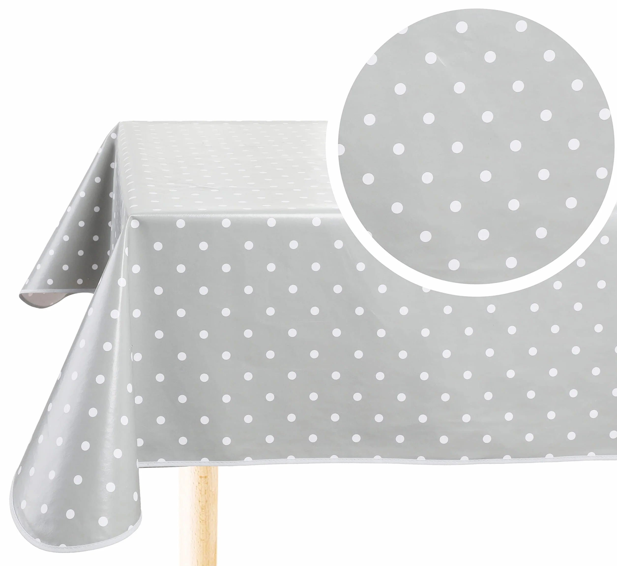 Home Direct Cerata, Obrus przeciw plamom, Obrus jadalny i stół kuchenny PVC odporny na plamy wodoodporny, małe kropki prostokątny 140 x 180 cm jasnoszary