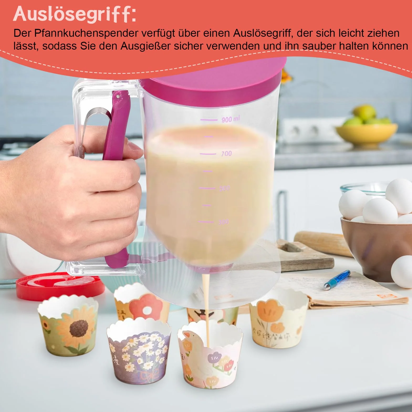 Cocoarm 900 ml dozownik ciasta z szerokim otworem i skalą pomiarową