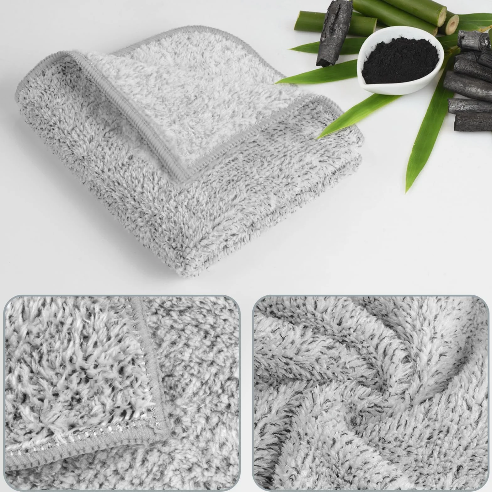 SINLAND 6 szt. Ultra miękki bambusowy ręcznik do twarzy z węglem drzewnym do kąpieli szybkoschnące chłonne ręczniki do twarzy 30 cm x 30 cm, szary